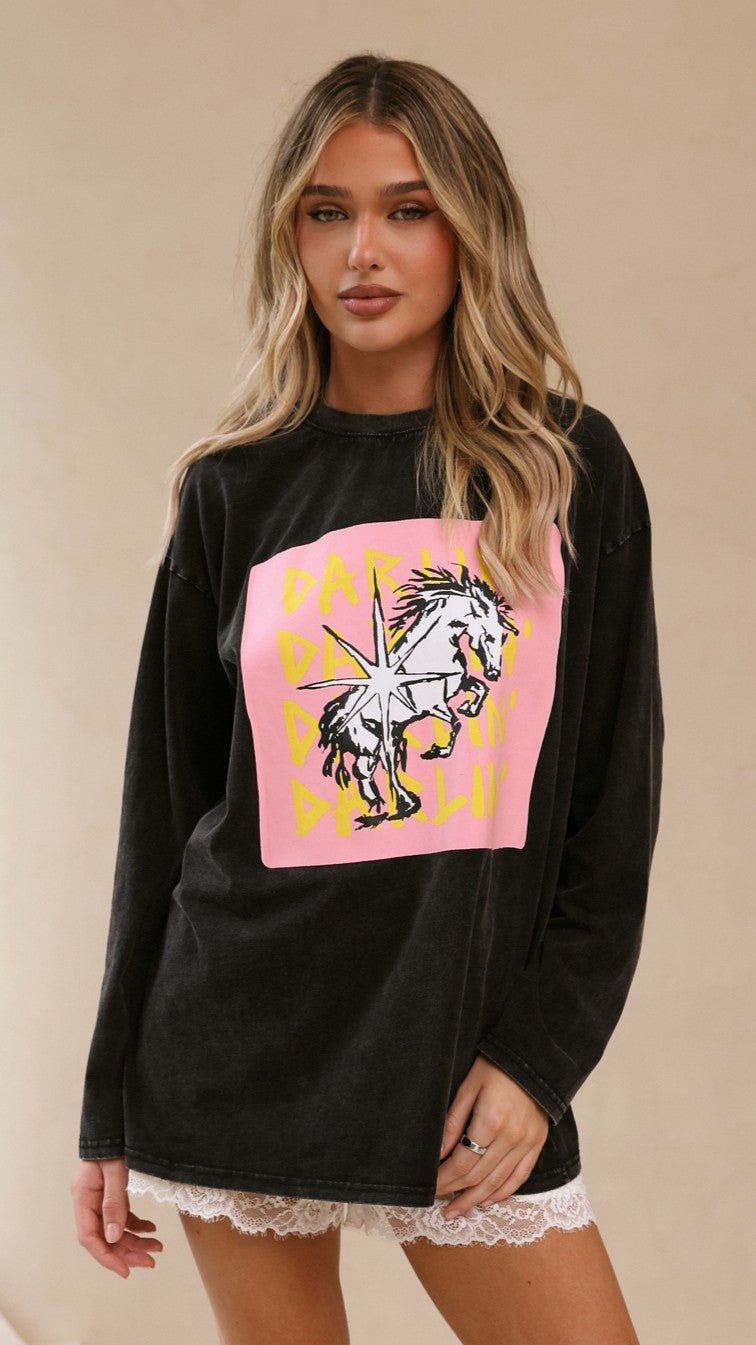 Darlin Long Sleeve Tee - Washed Black - Billy J