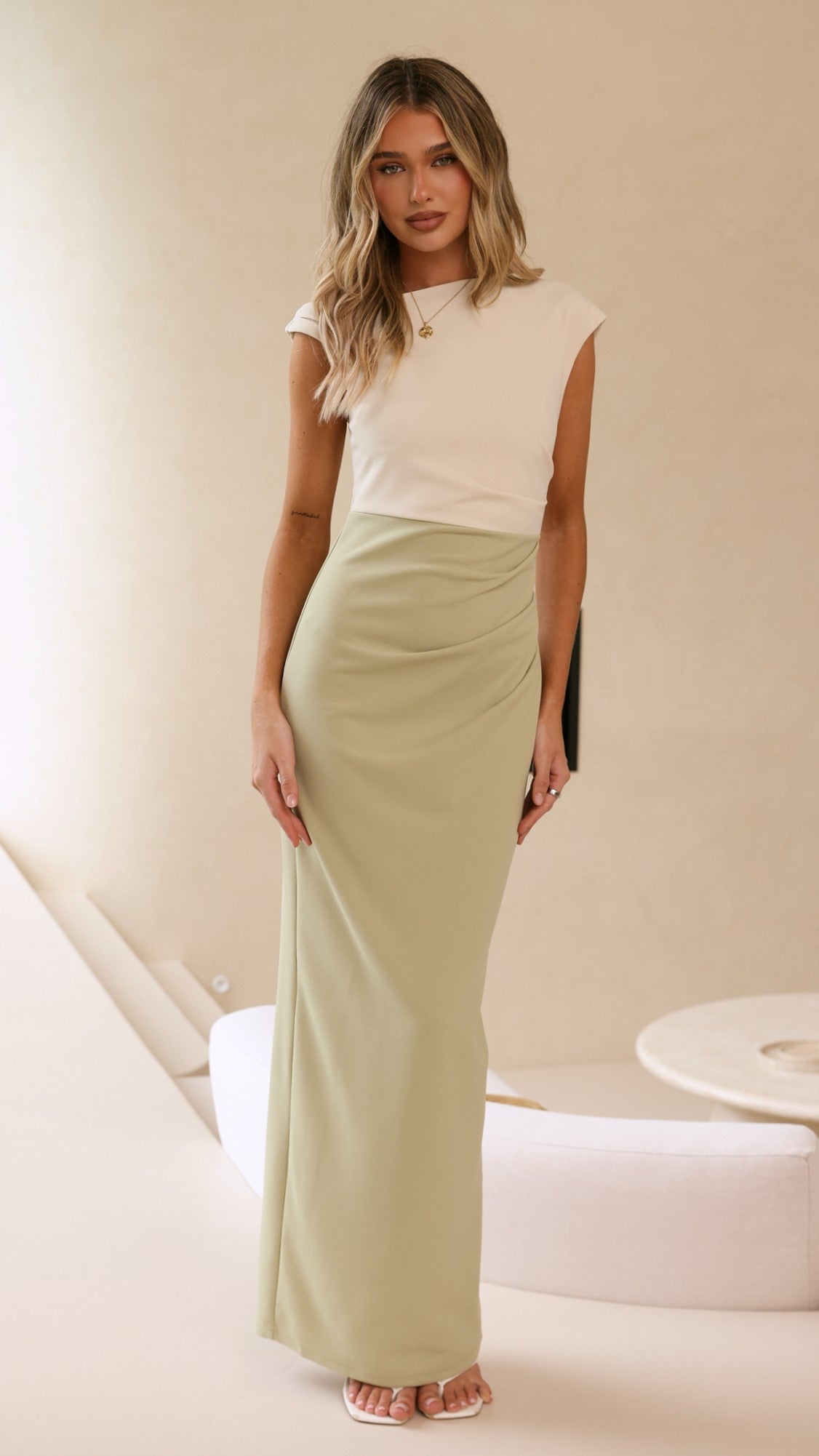 Delita Maxi Dress - Cream/Sage - Billy J