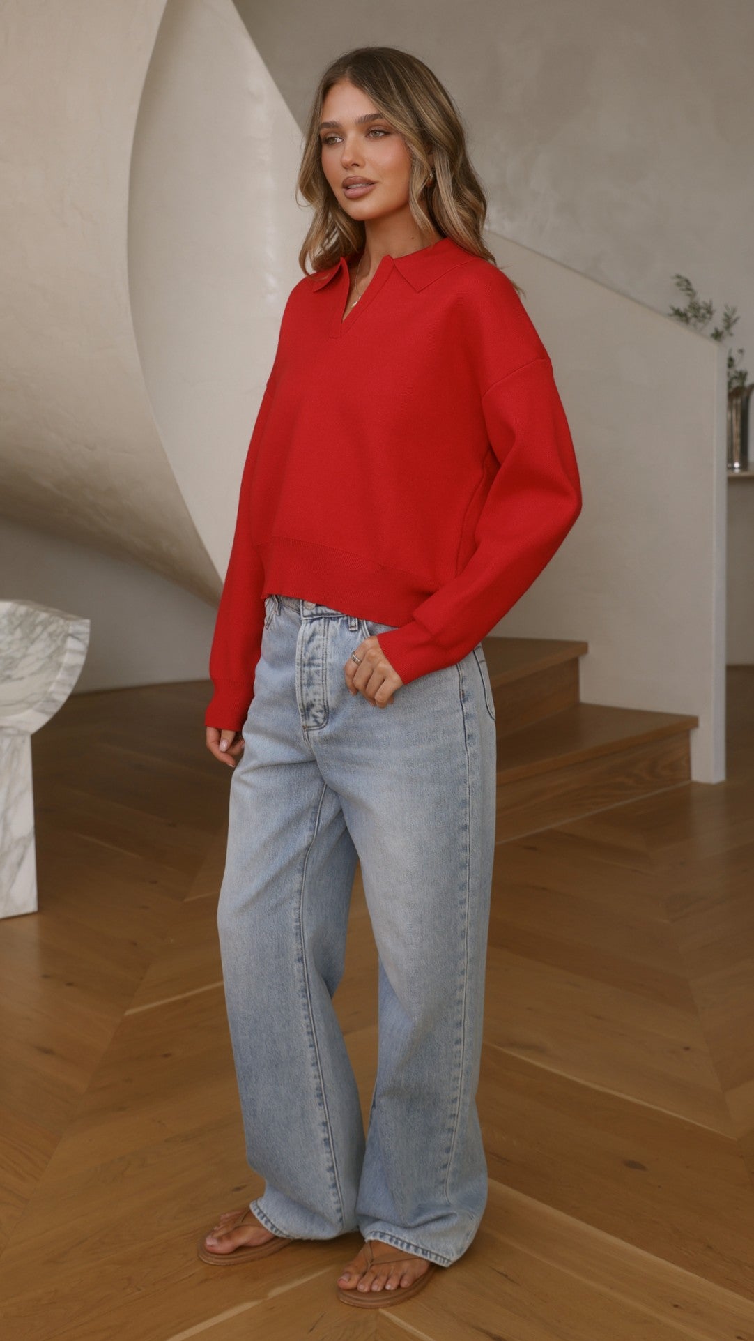 Rylie Collared Sweater - Red - Billy J