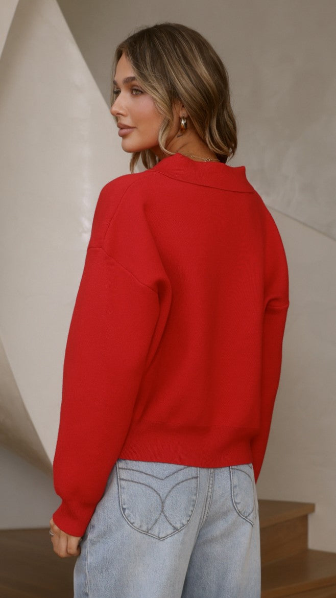 Rylie Collared Sweater - Red - Billy J