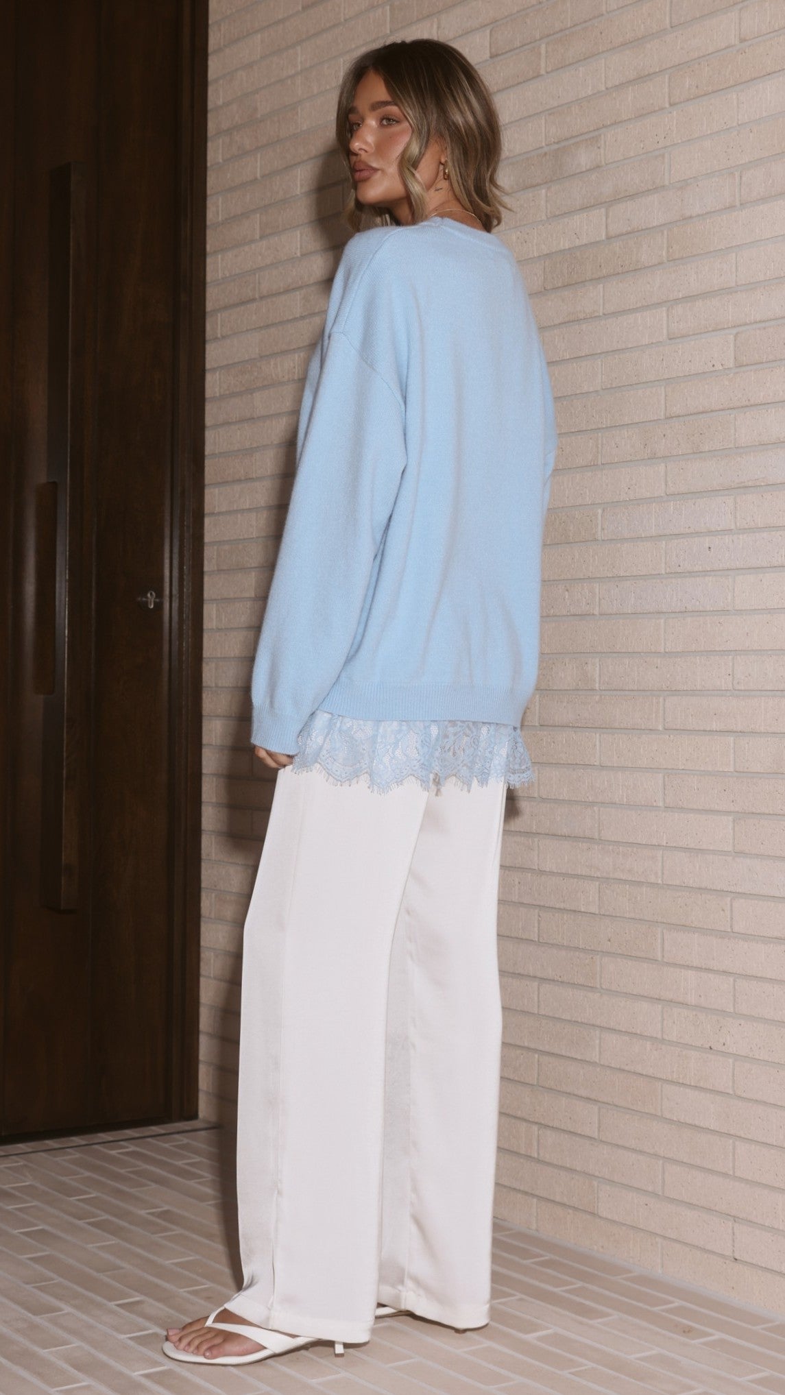 Stevie Lace Trim Sweater - Blue - Billy J