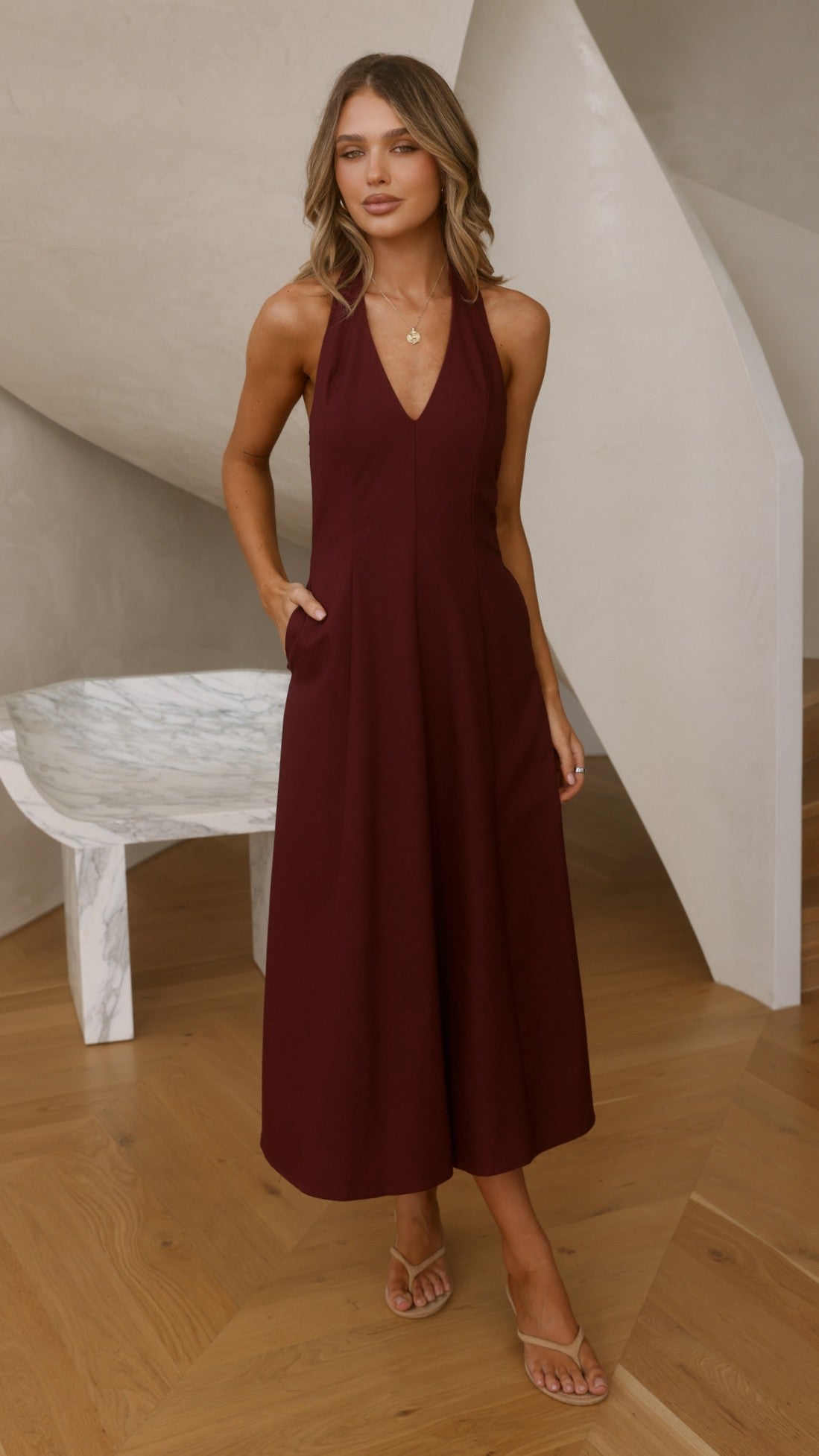 Chandler Midi Dress - Wine - Billy J