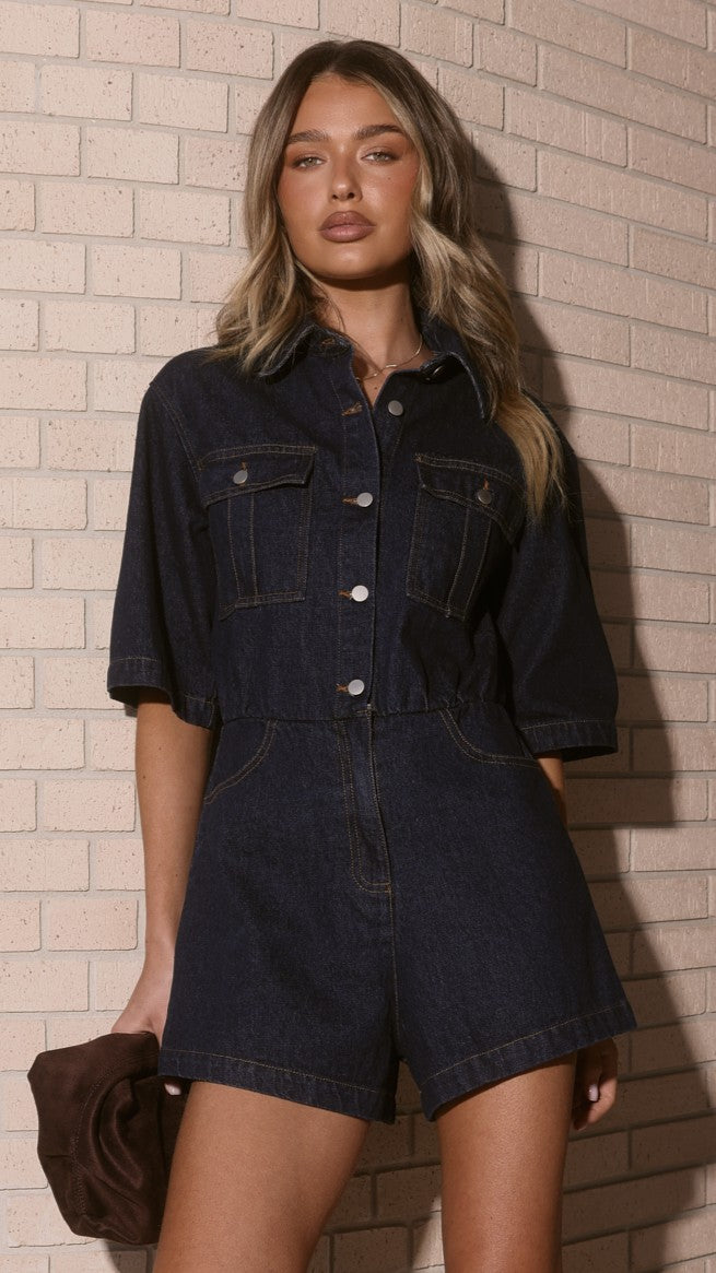 Rayla Denim Playsuit - Dark Blue - Billy J