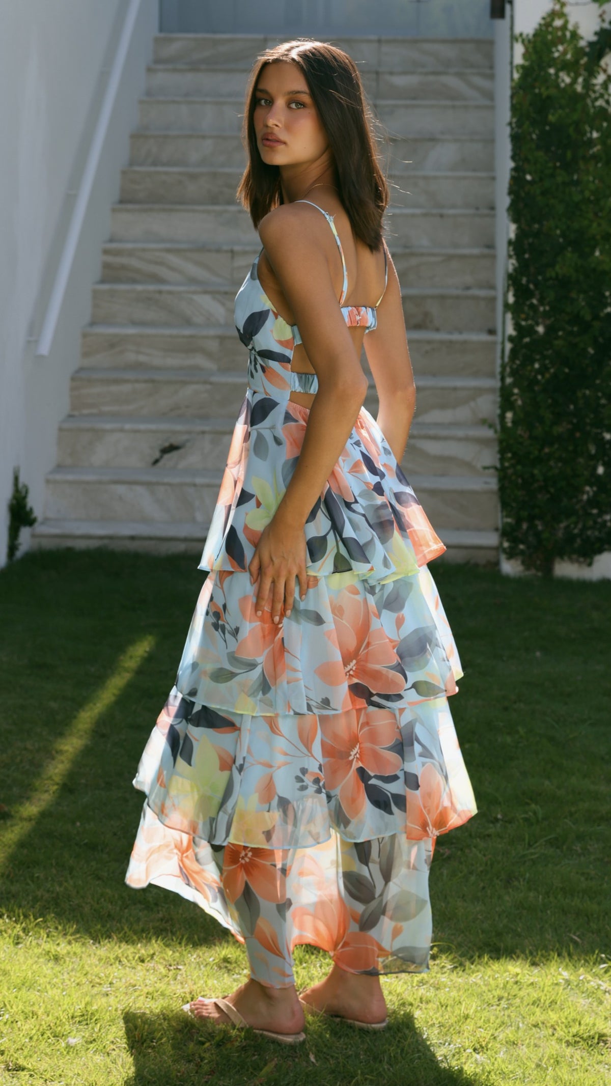 Kalie Maxi Dress - Blue/Orange Floral
