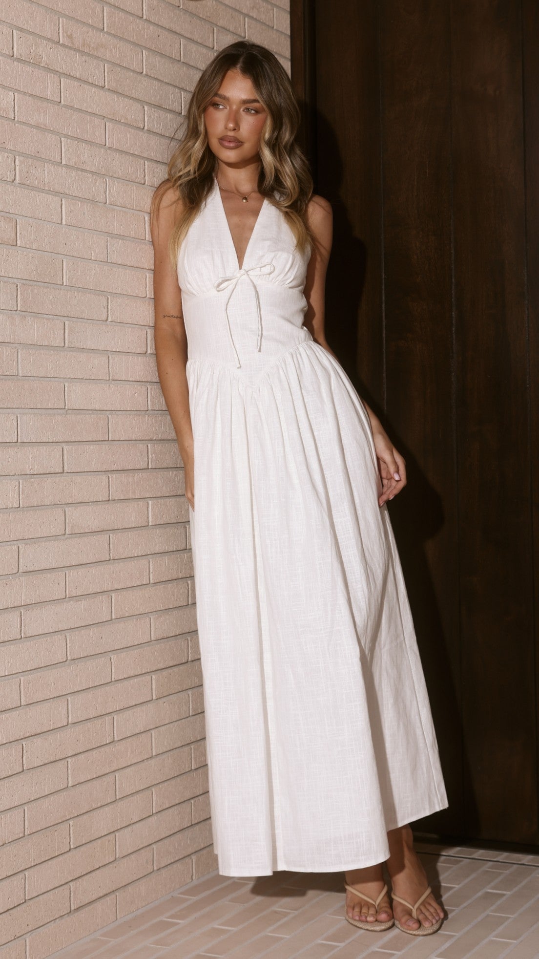 Rachel Tie Back Maxi Dress - White - Billy J