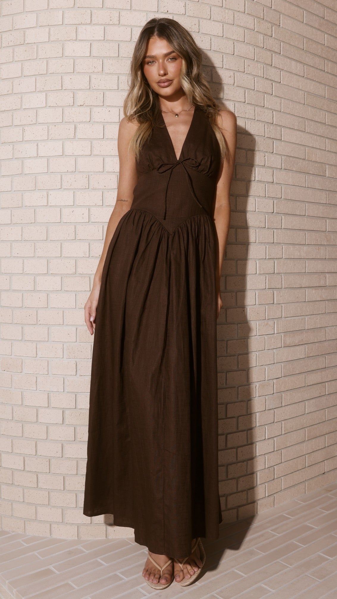 Rachel Tie Back Maxi Dress - Chocolate - Billy J