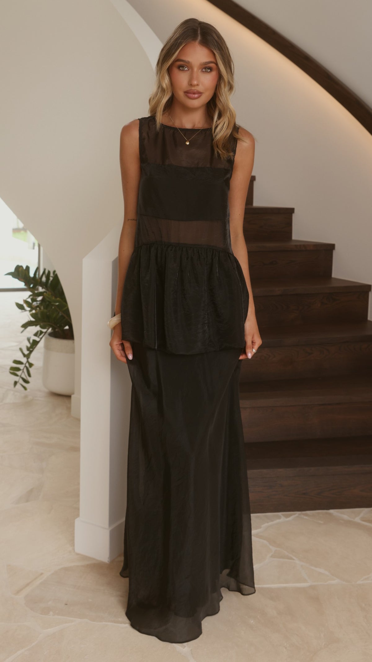 Kelly Sheer Top & Maxi Skirt Set - Black - Billy J