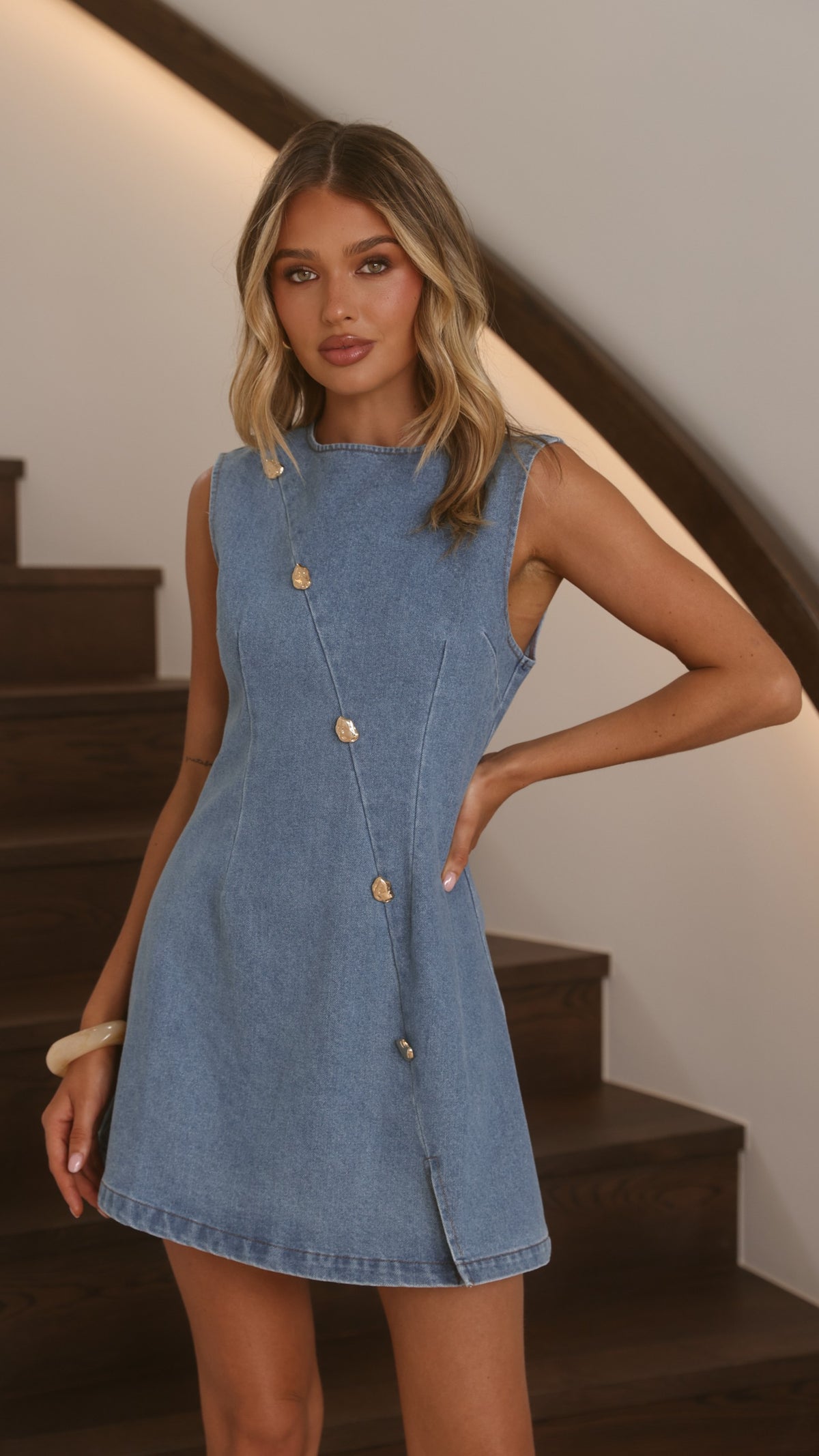 Carys Mini Dress - Mid Denim - Billy J