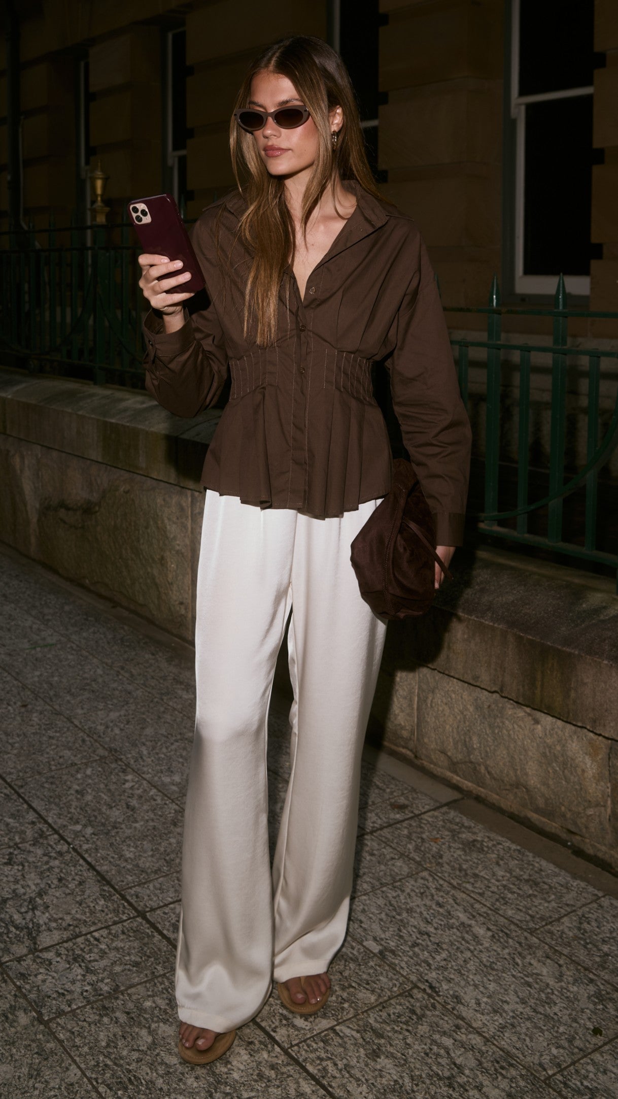 Millie Pleated Shirt - Chocolate - Billy J