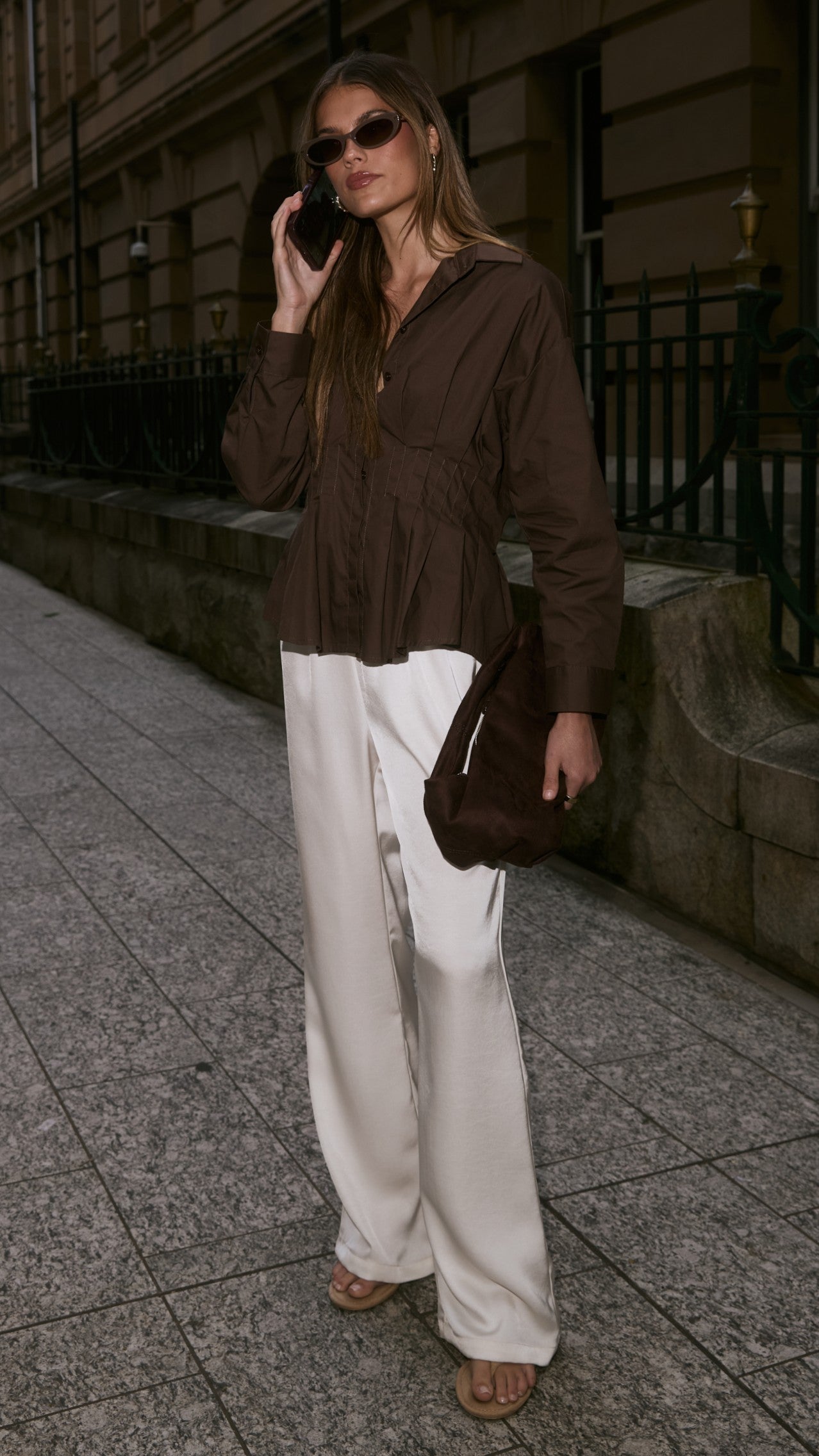 Millie Pleated Shirt - Chocolate - Billy J