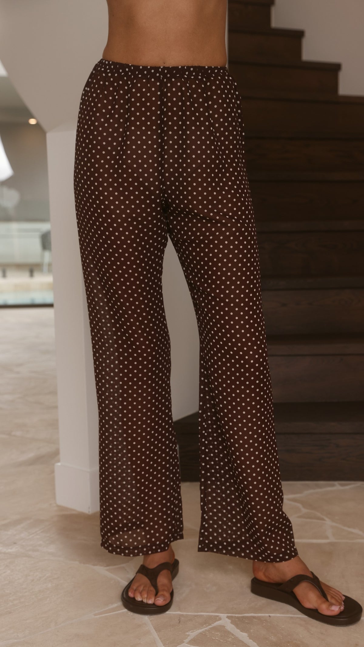 Reda Semi Sheer Pants - Chocolate/White Spot - Billy J