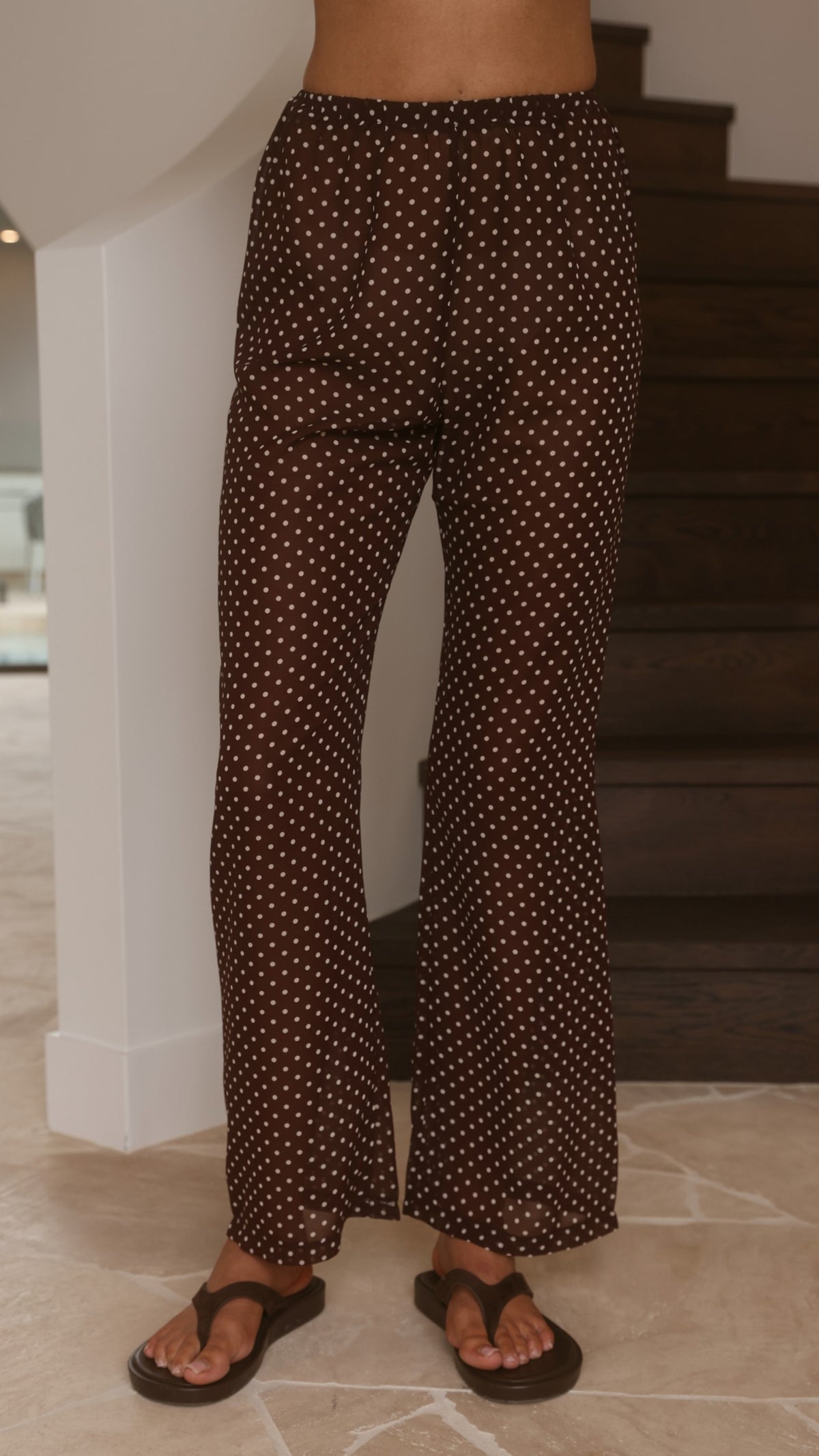 Reda Semi Sheer Pants - Chocolate/White Spot - Billy J