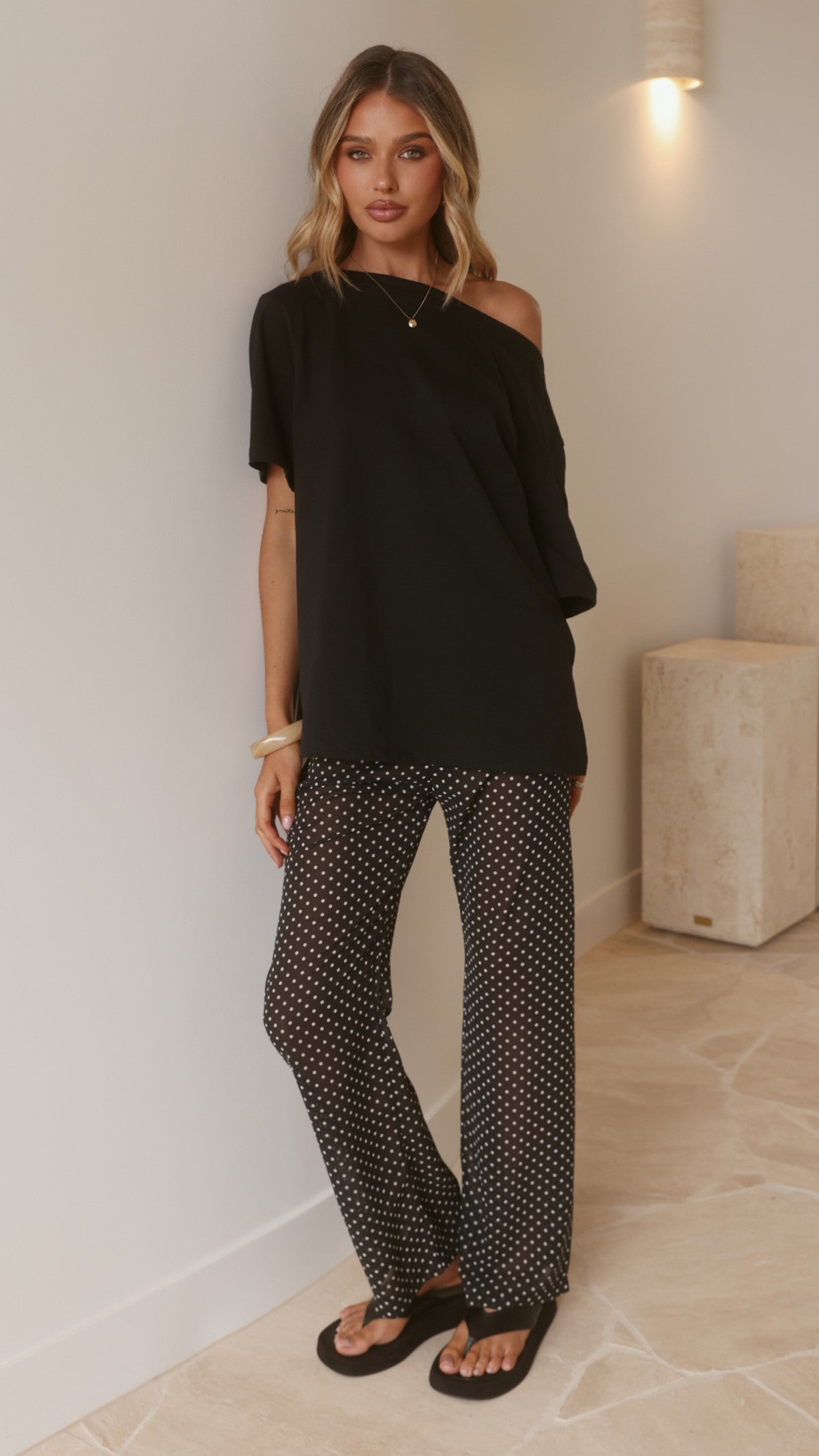 Reda Semi Sheer Pants - Black/White Spot - Billy J