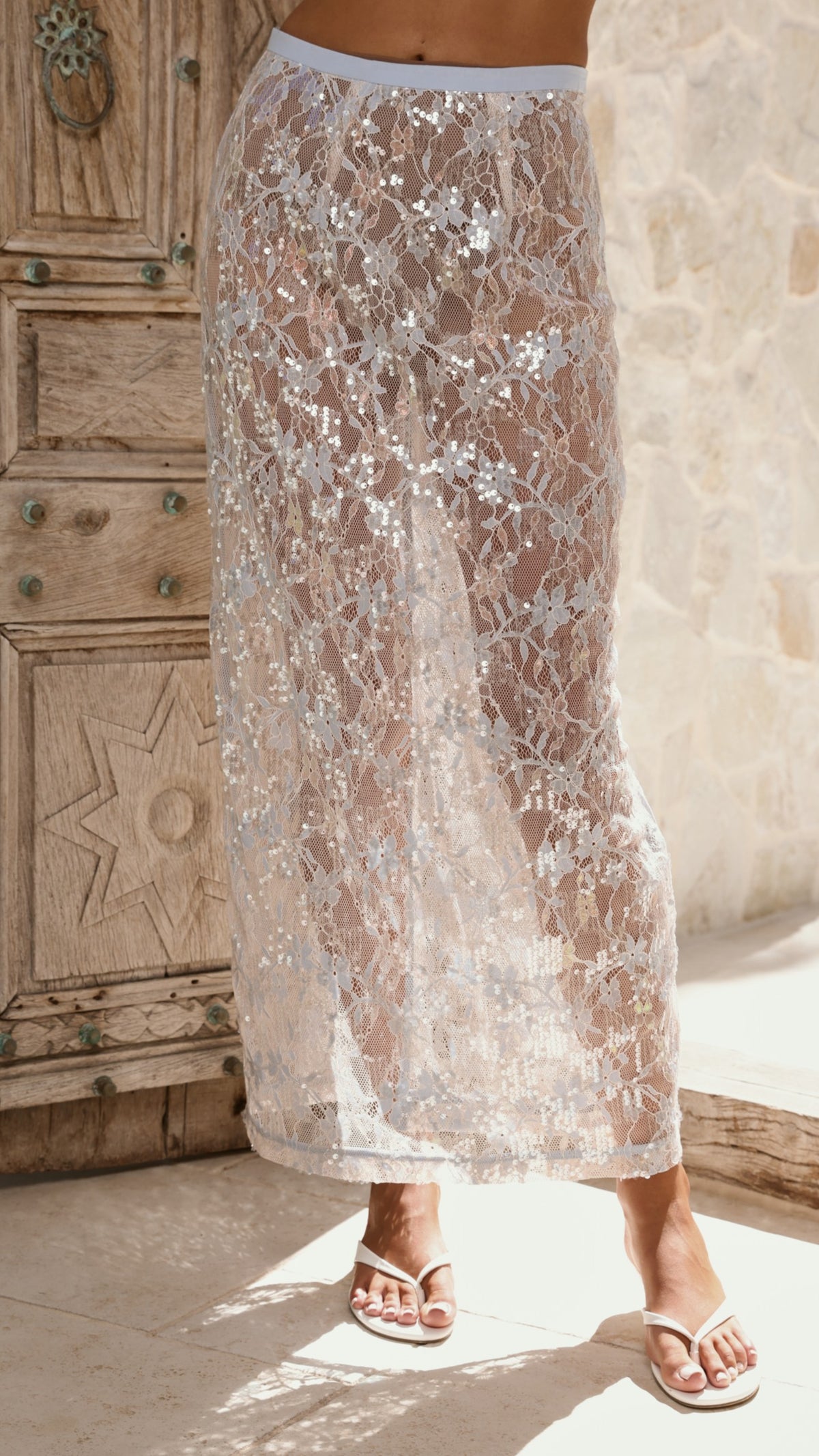 Makaila Sheer Maxi Skirt - Blue Lace/Sequin - Billy J