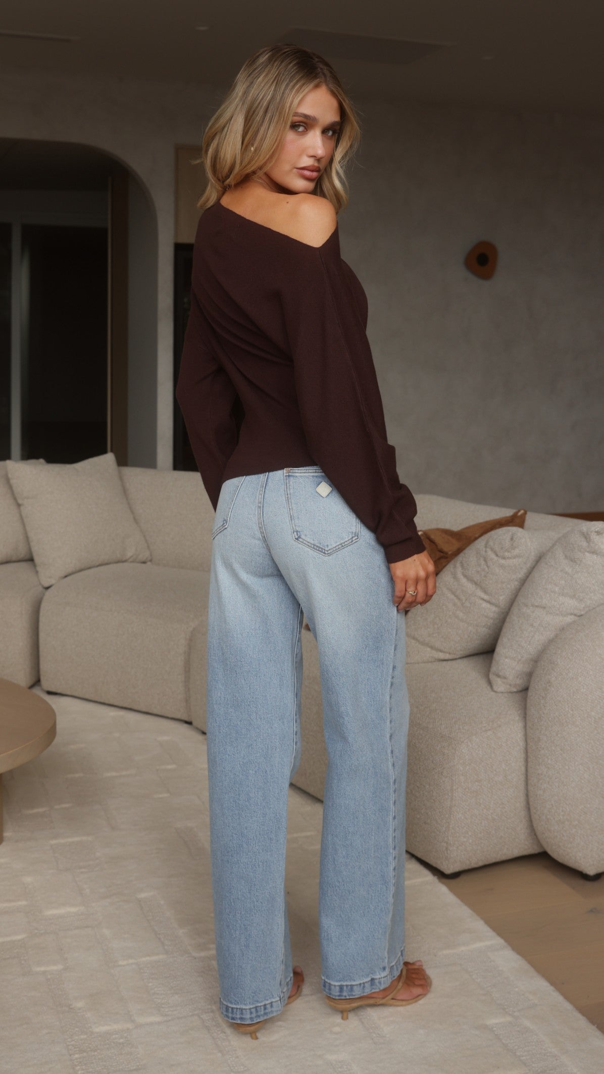 Eleora Long Sleeve Asymmetrical Top - Brown - Billy J