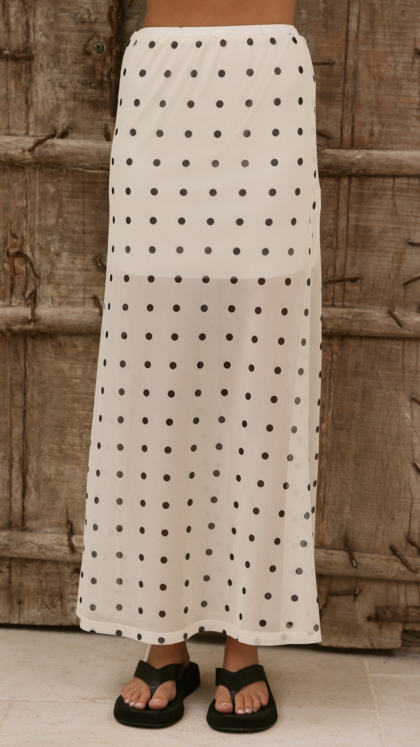 Onella Semi Sheer Maxi Skirt - Cream/Black Polka Dot - Billy J