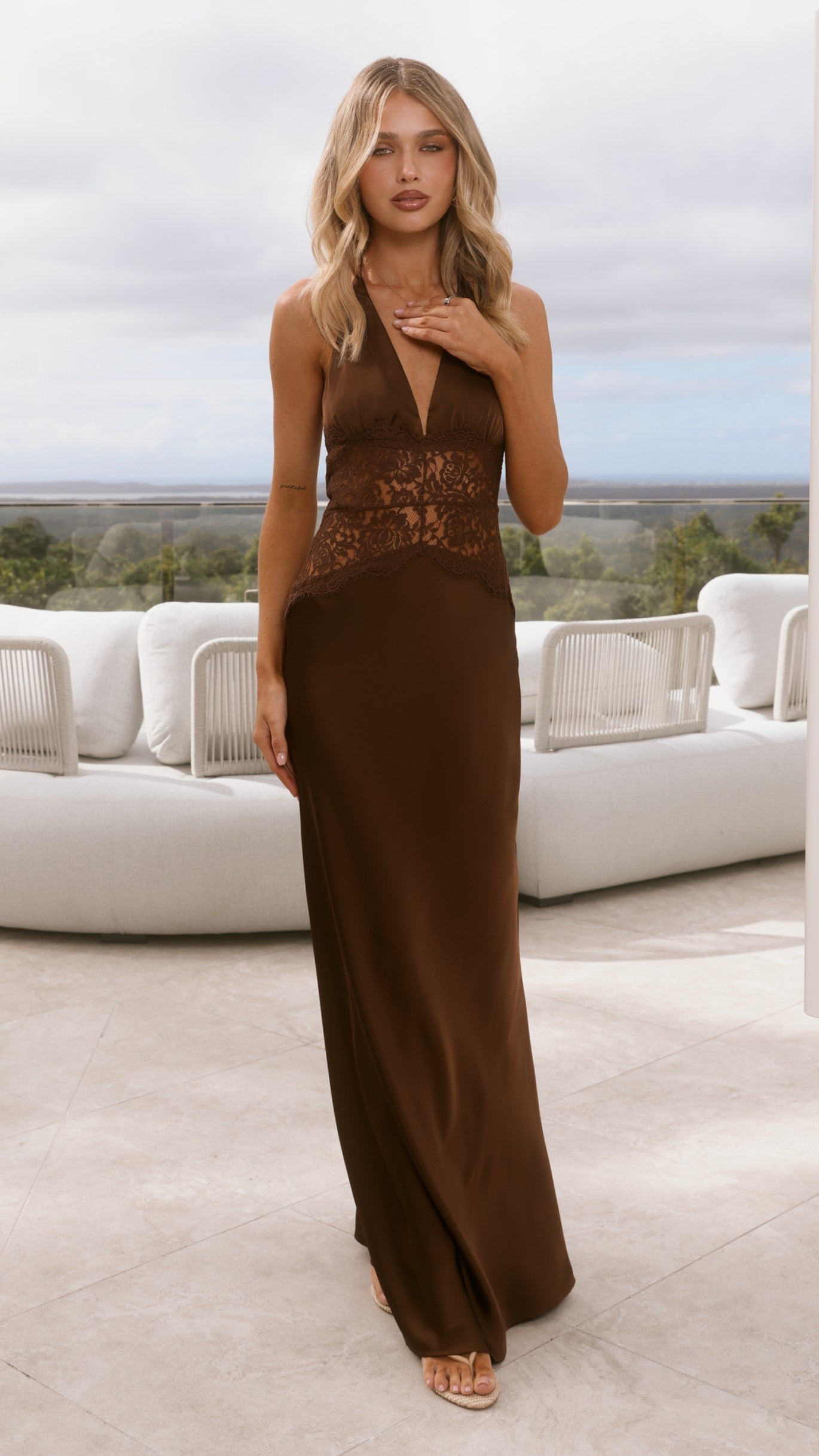 Celia Lace Maxi Dress - Chocolate - Billy J