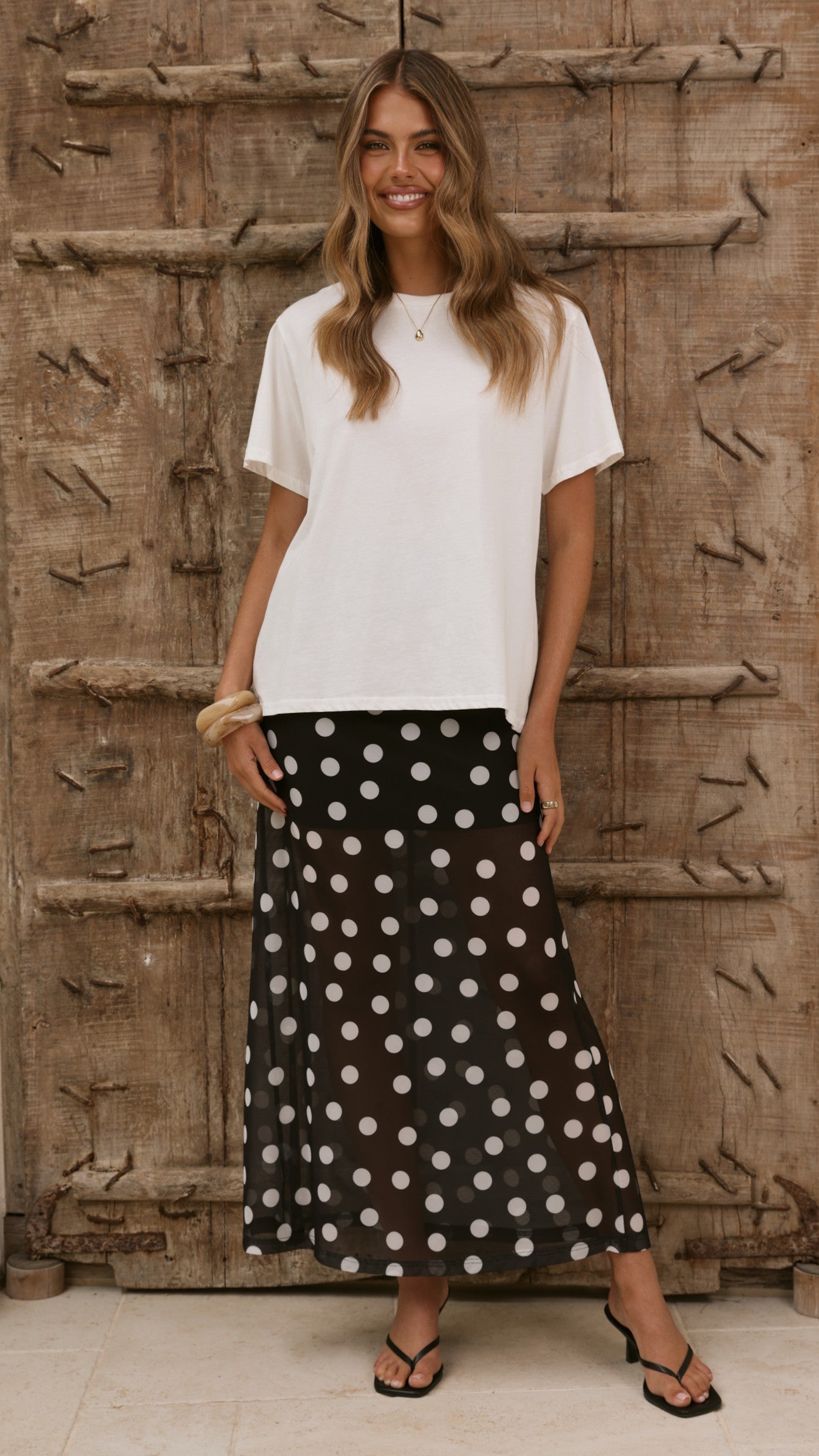 Onella Semi Sheer Maxi Skirt - Black/White Polka Dot - Billy J