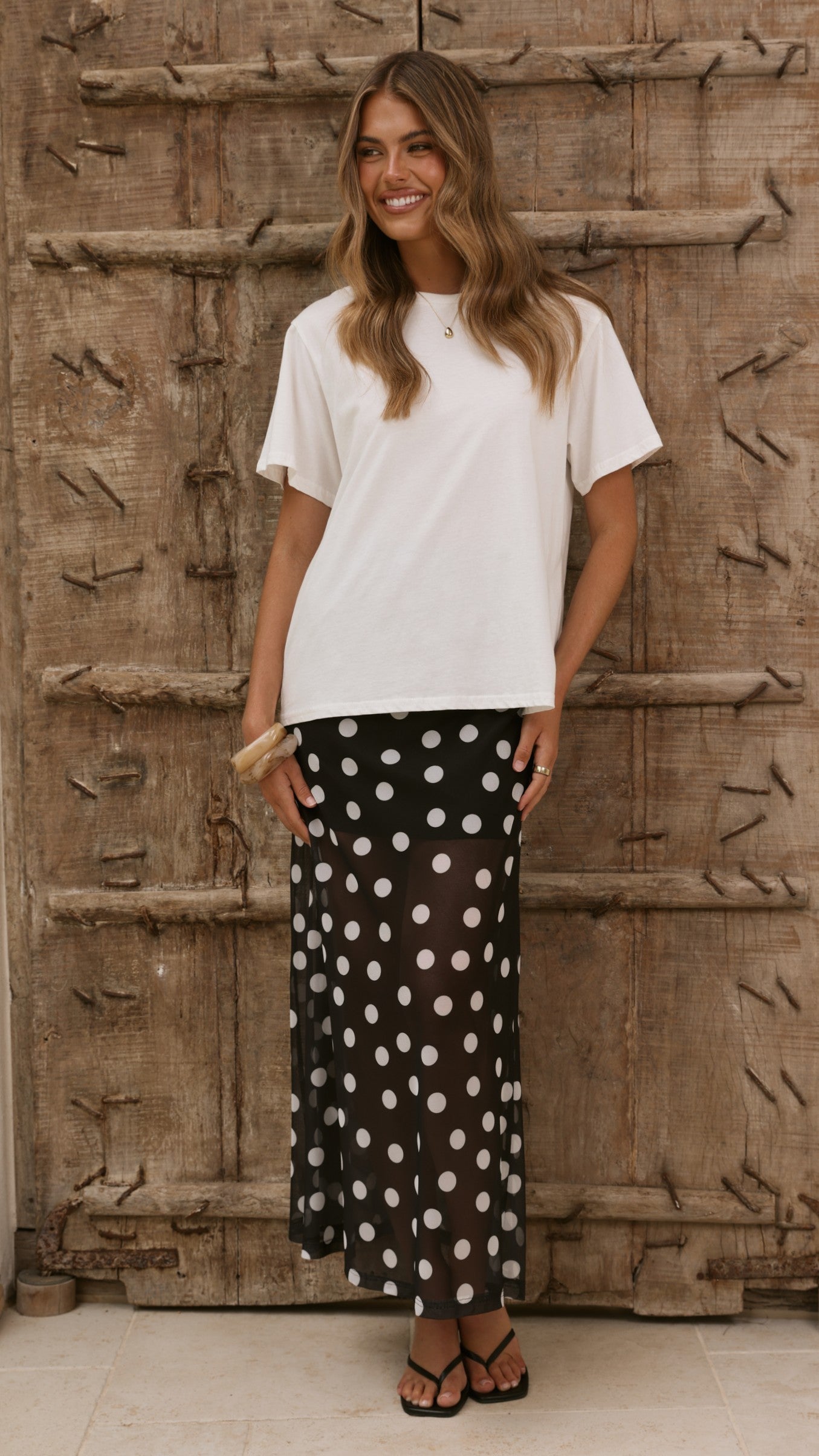 Onella Semi Sheer Maxi Skirt - Black/White Polka Dot - Billy J