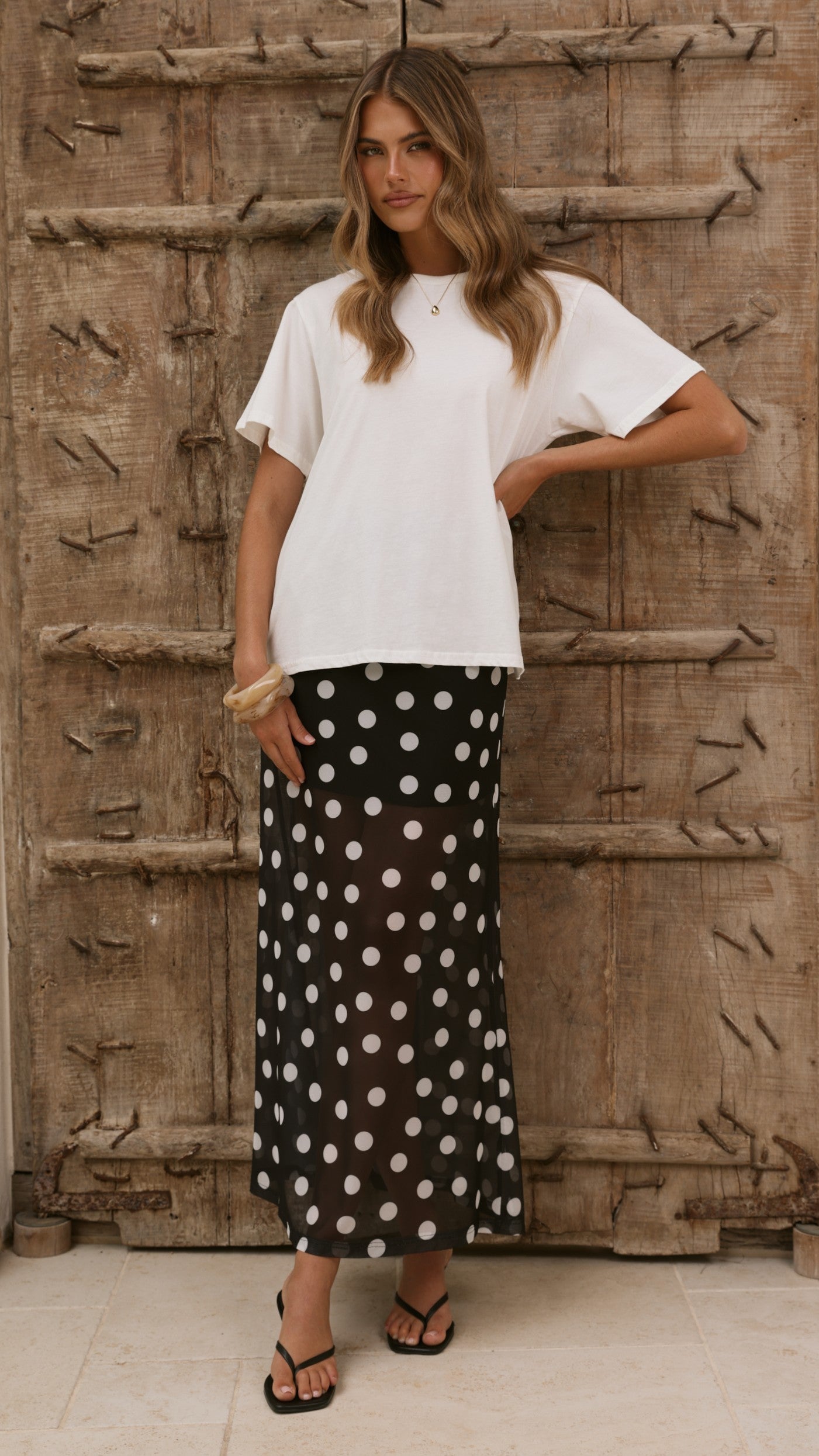 Onella Semi Sheer Maxi Skirt - Black/White Polka Dot - Billy J