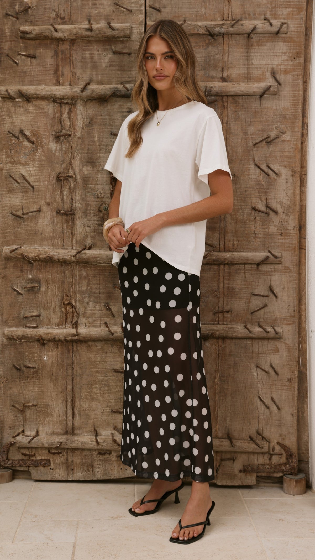 Onella Semi Sheer Maxi Skirt - Black/White Polka Dot - Billy J