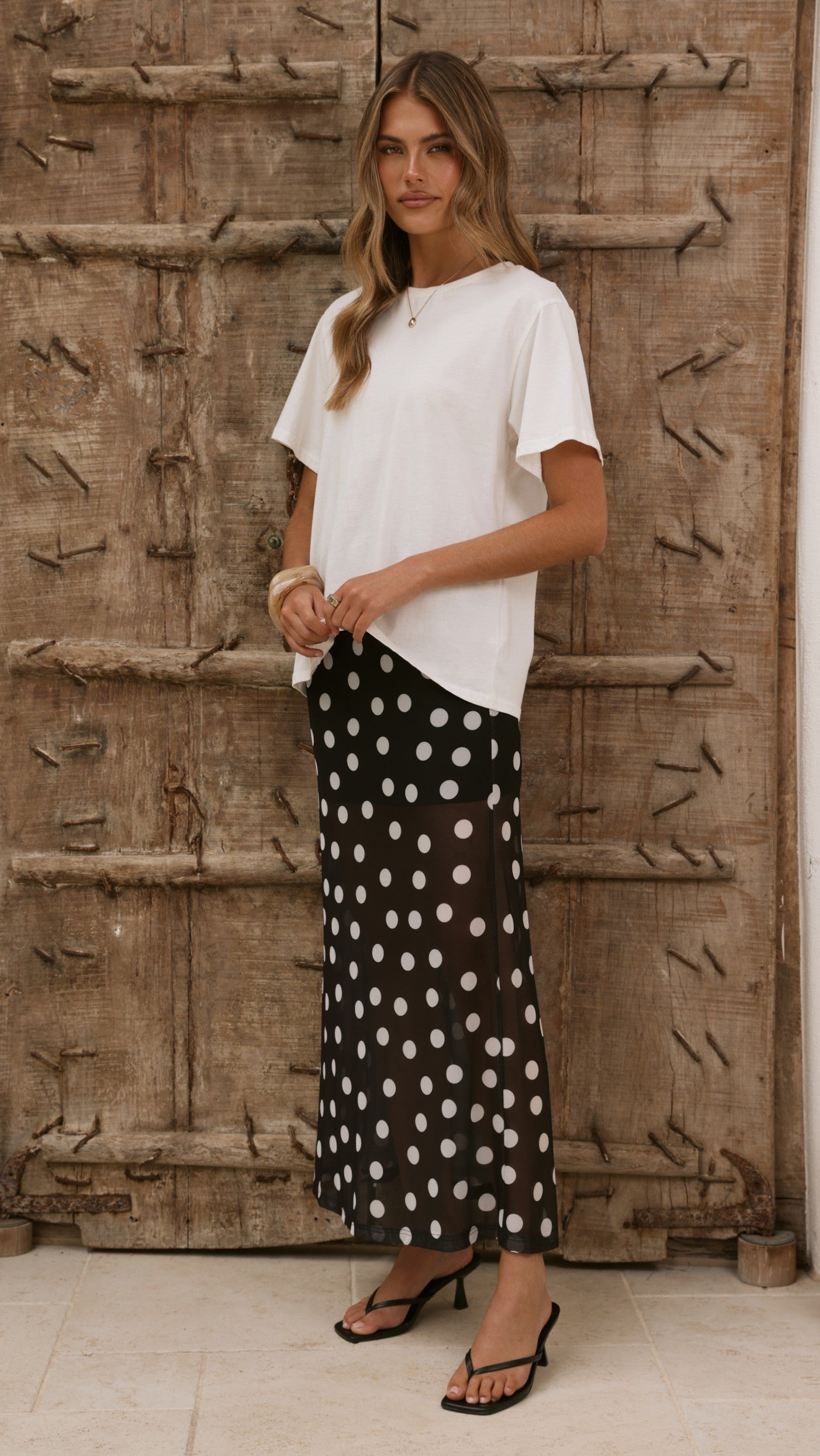 Onella Semi Sheer Maxi Skirt - Black/White Polka Dot - Billy J