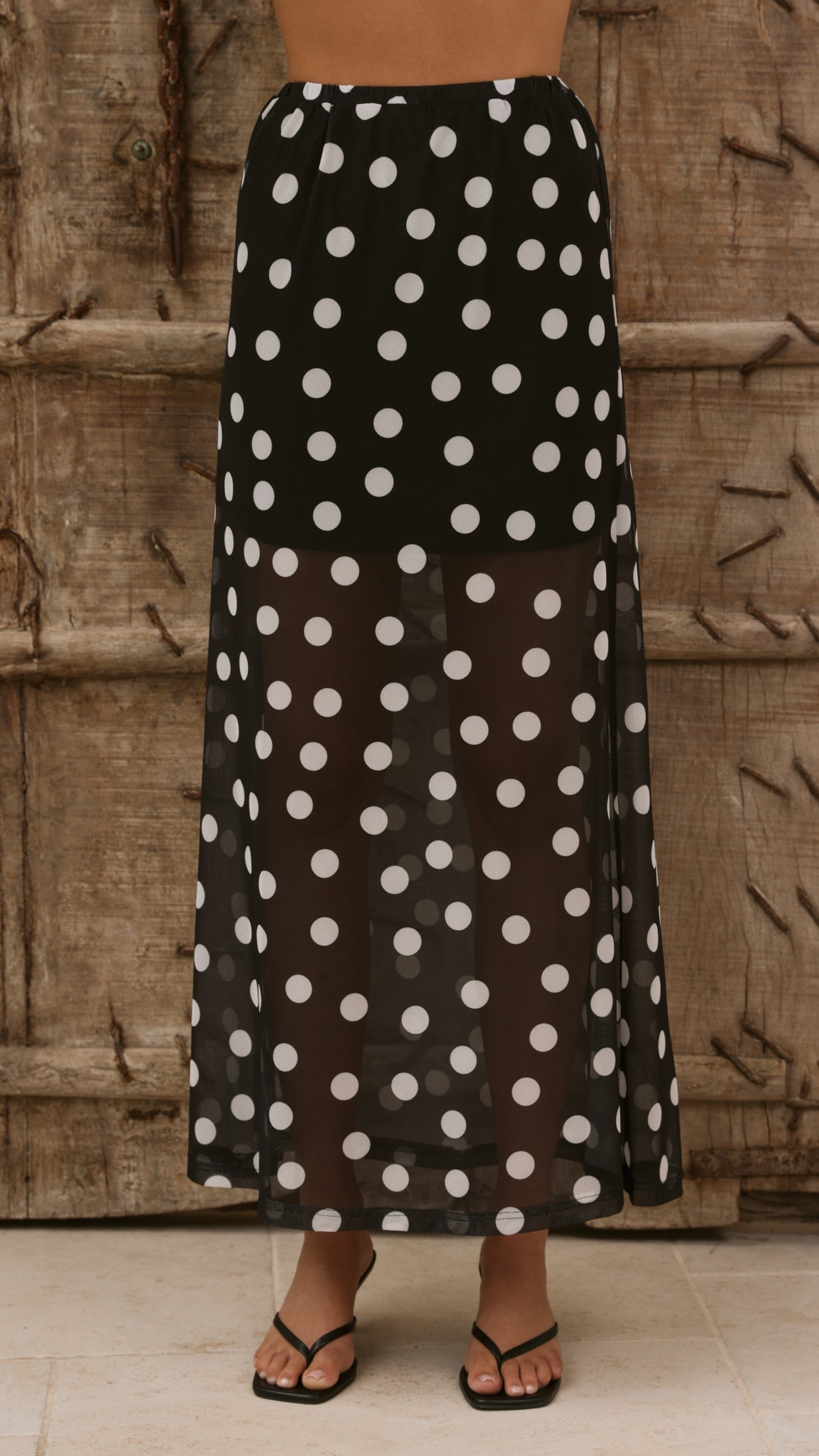 Onella Semi Sheer Maxi Skirt - Black/White Polka Dot - Billy J