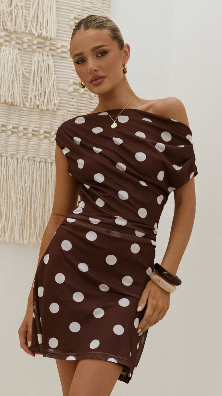 Sammie Mini Dress - Brown/Cream Polka - Billy J