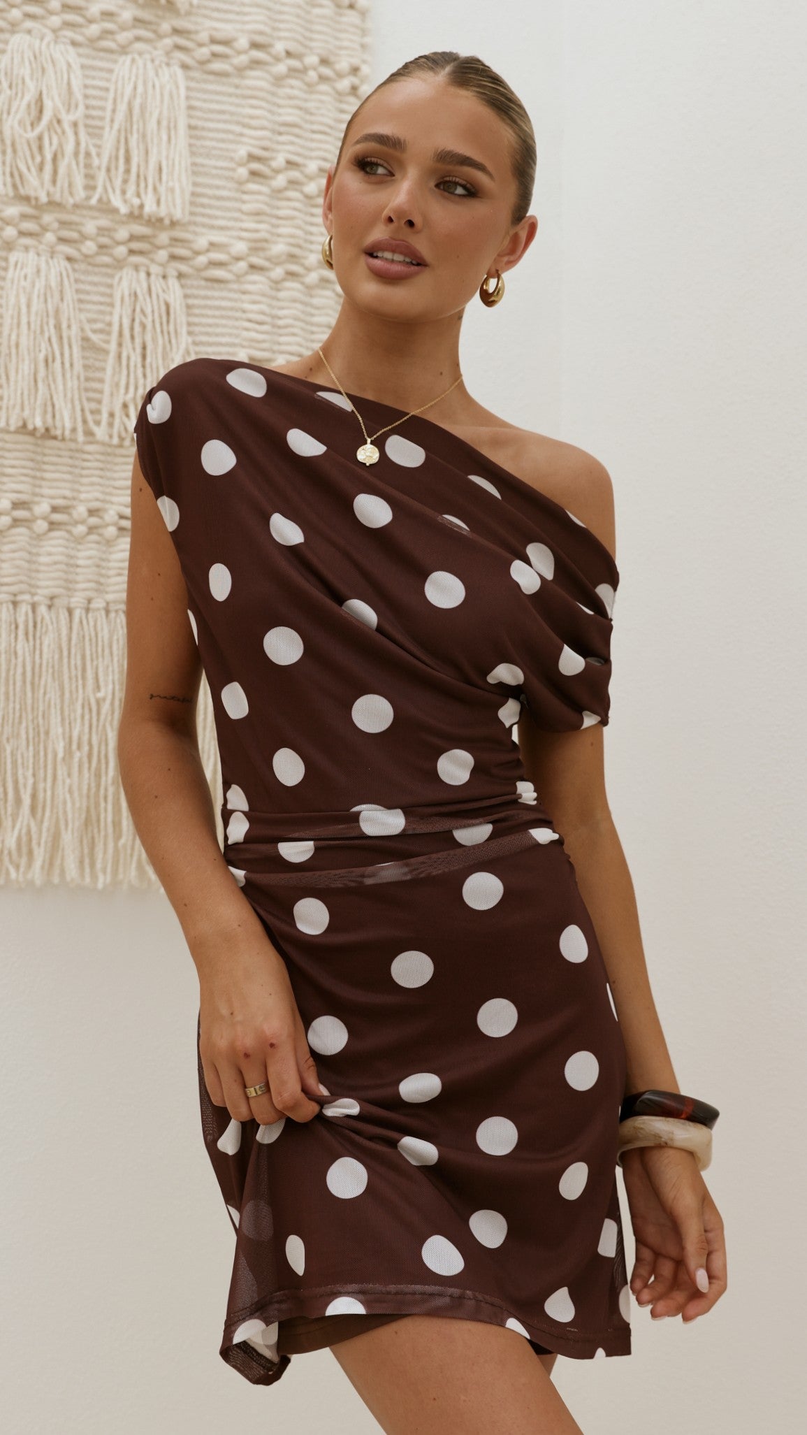 Sammie Mini Dress - Brown/Cream Polka - Billy J