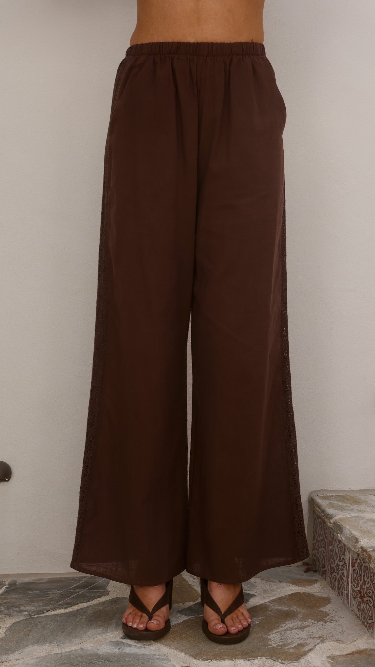 Kaitlin Strapless Top and Pants Set - Chocolate/Lace - Billy J