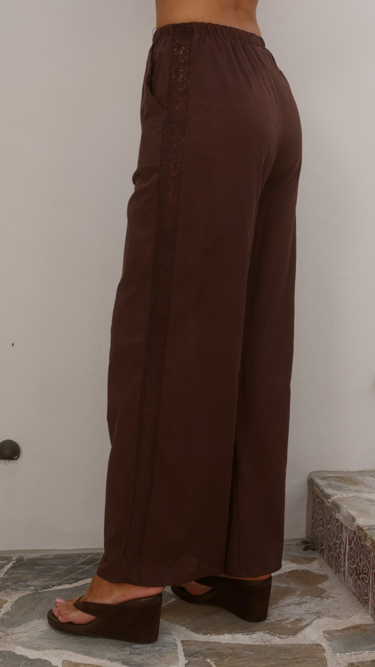 Kaitlin Strapless Top and Pants Set - Chocolate/Lace - Billy J