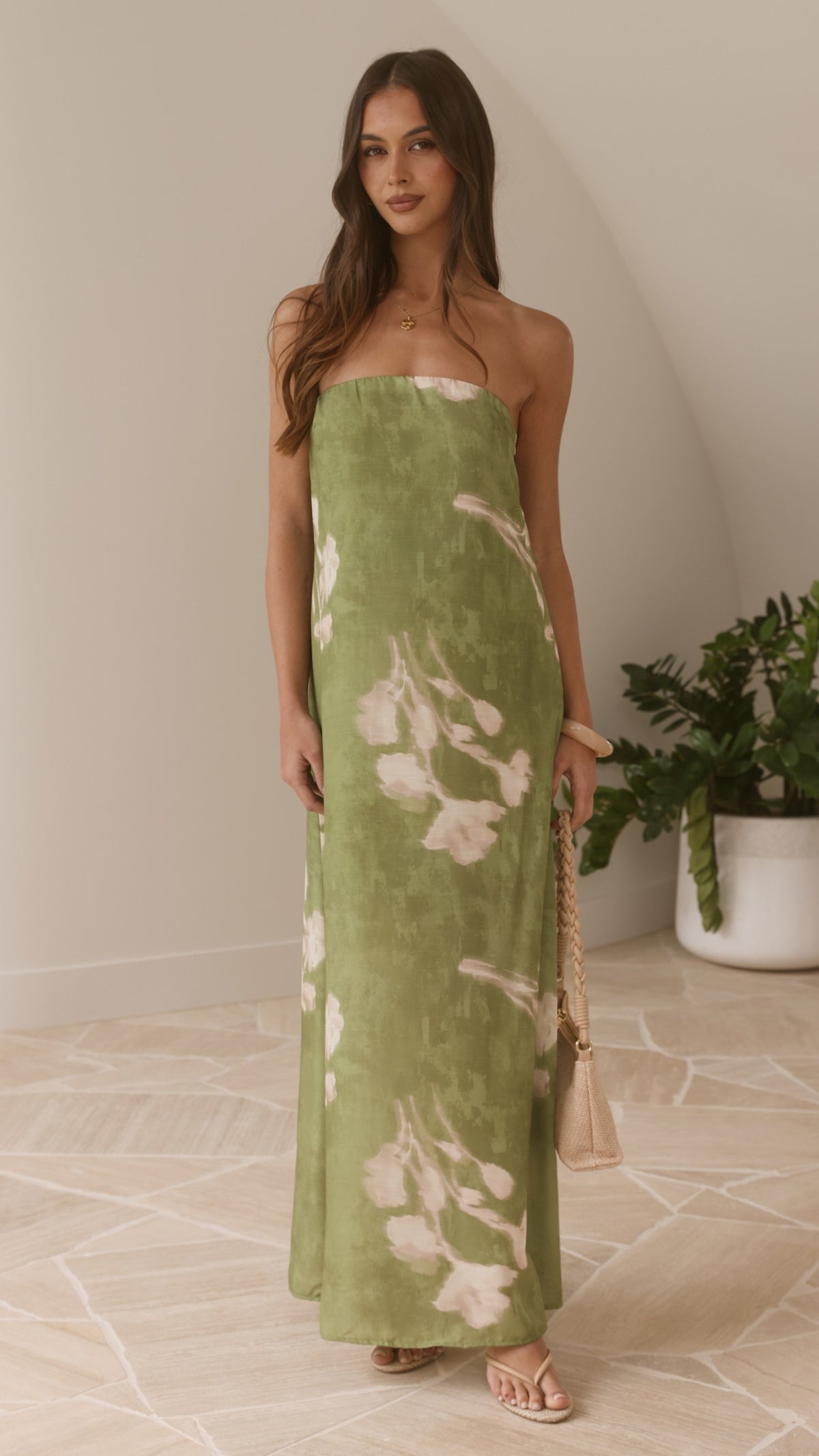 Casey Strapless Maxi Dress - Lime Floral - Billy J