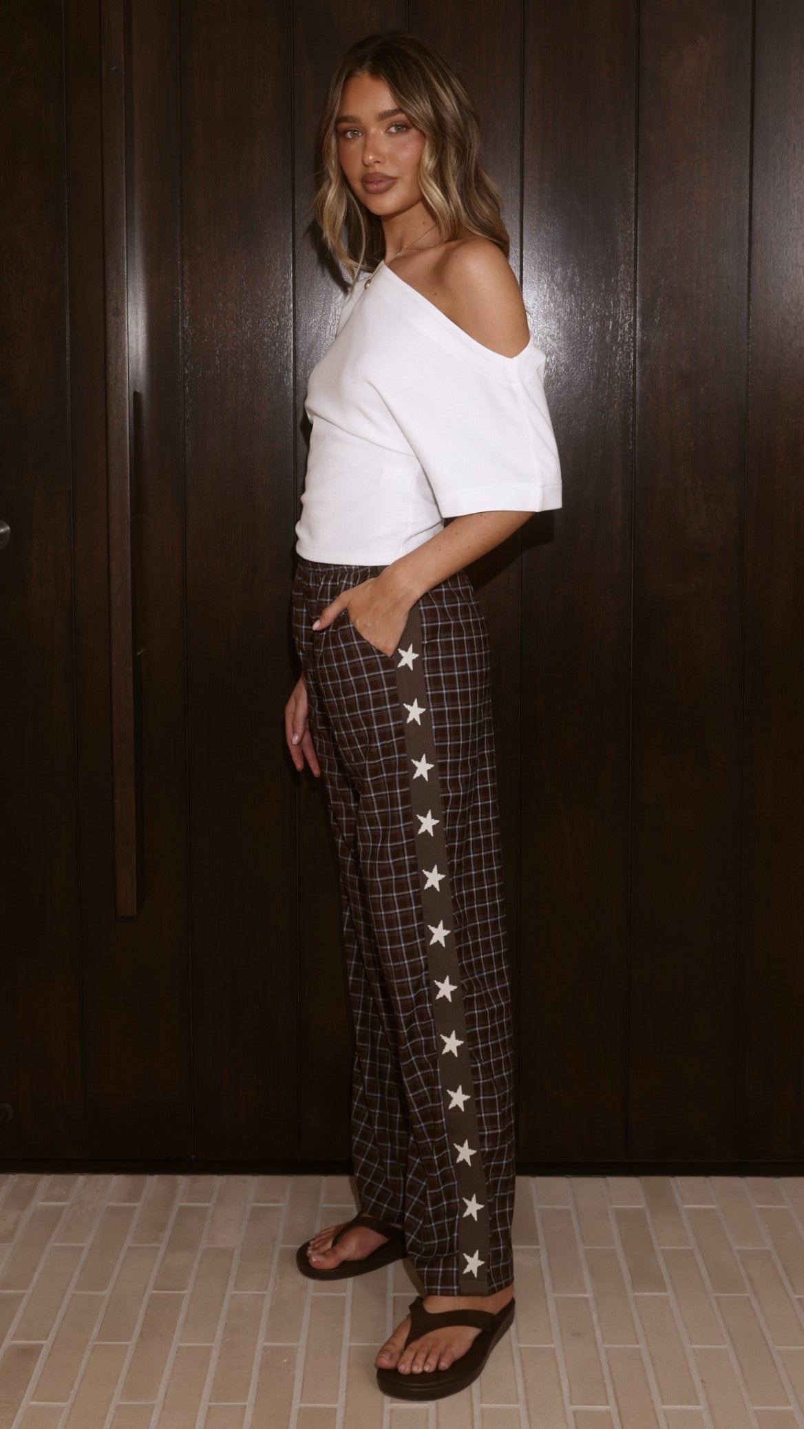 Jaycee Pants - Chocolate/Blue Gingham Star - Billy J