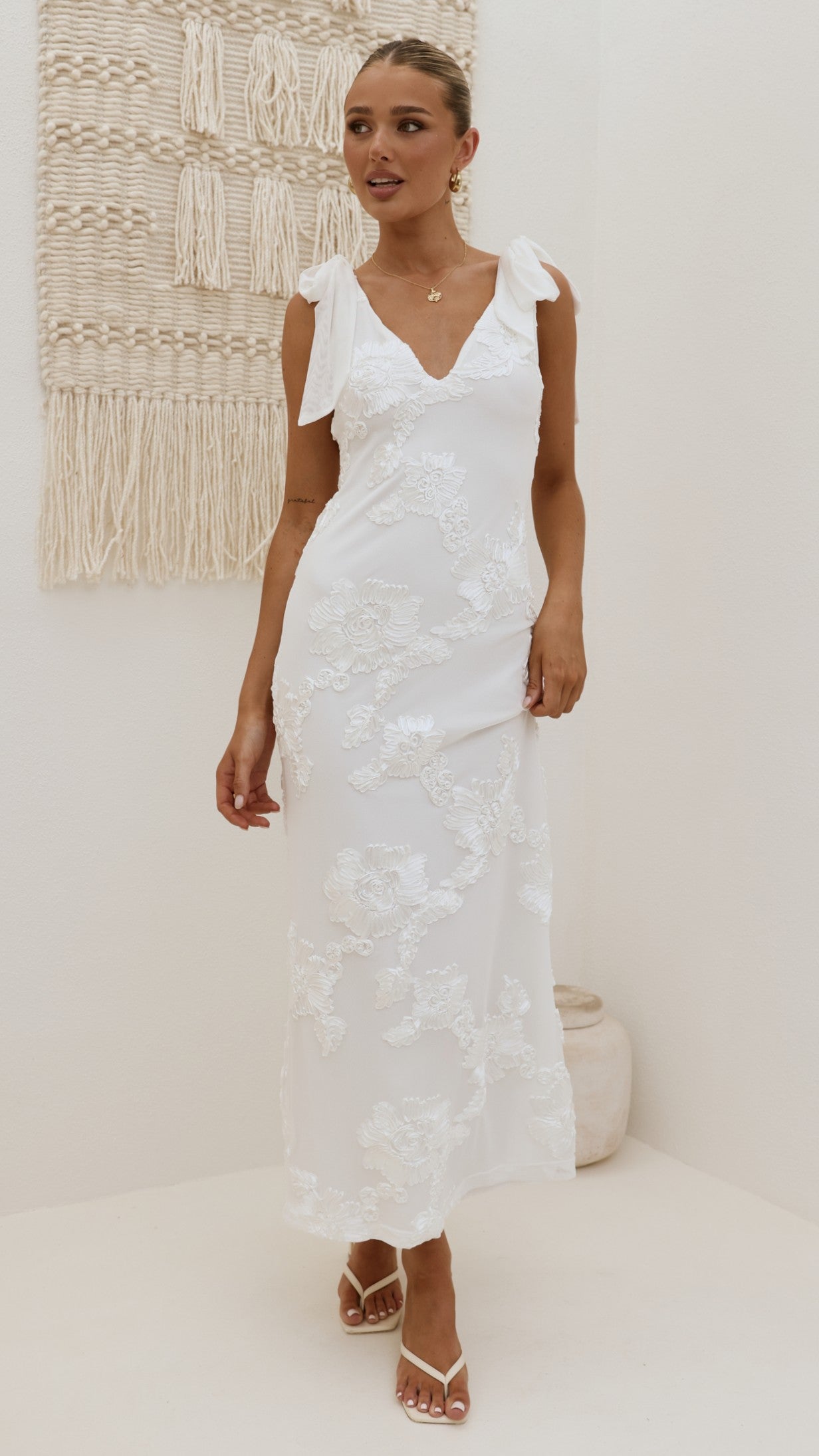 Usha Tie Strap Maxi Dress - White - Billy J