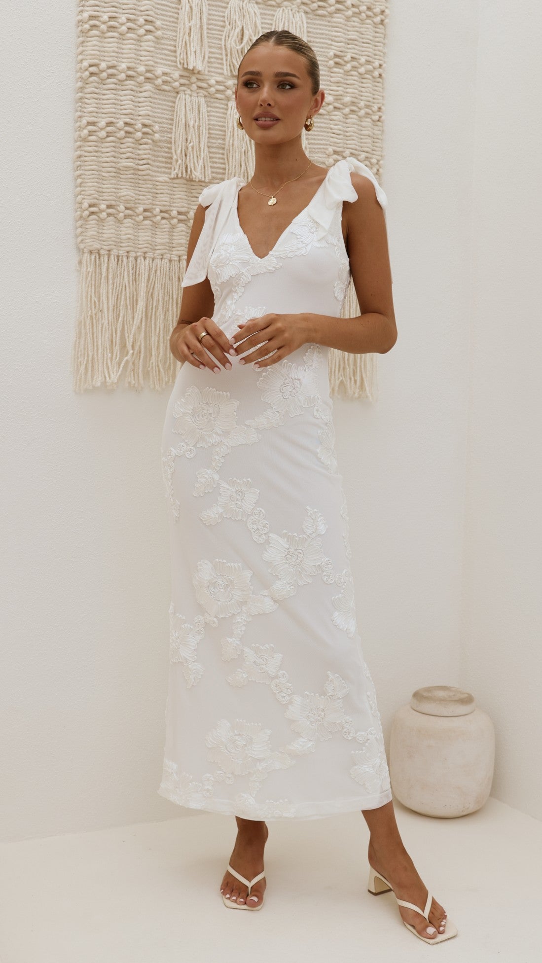 Usha Tie Strap Maxi Dress - White - Billy J