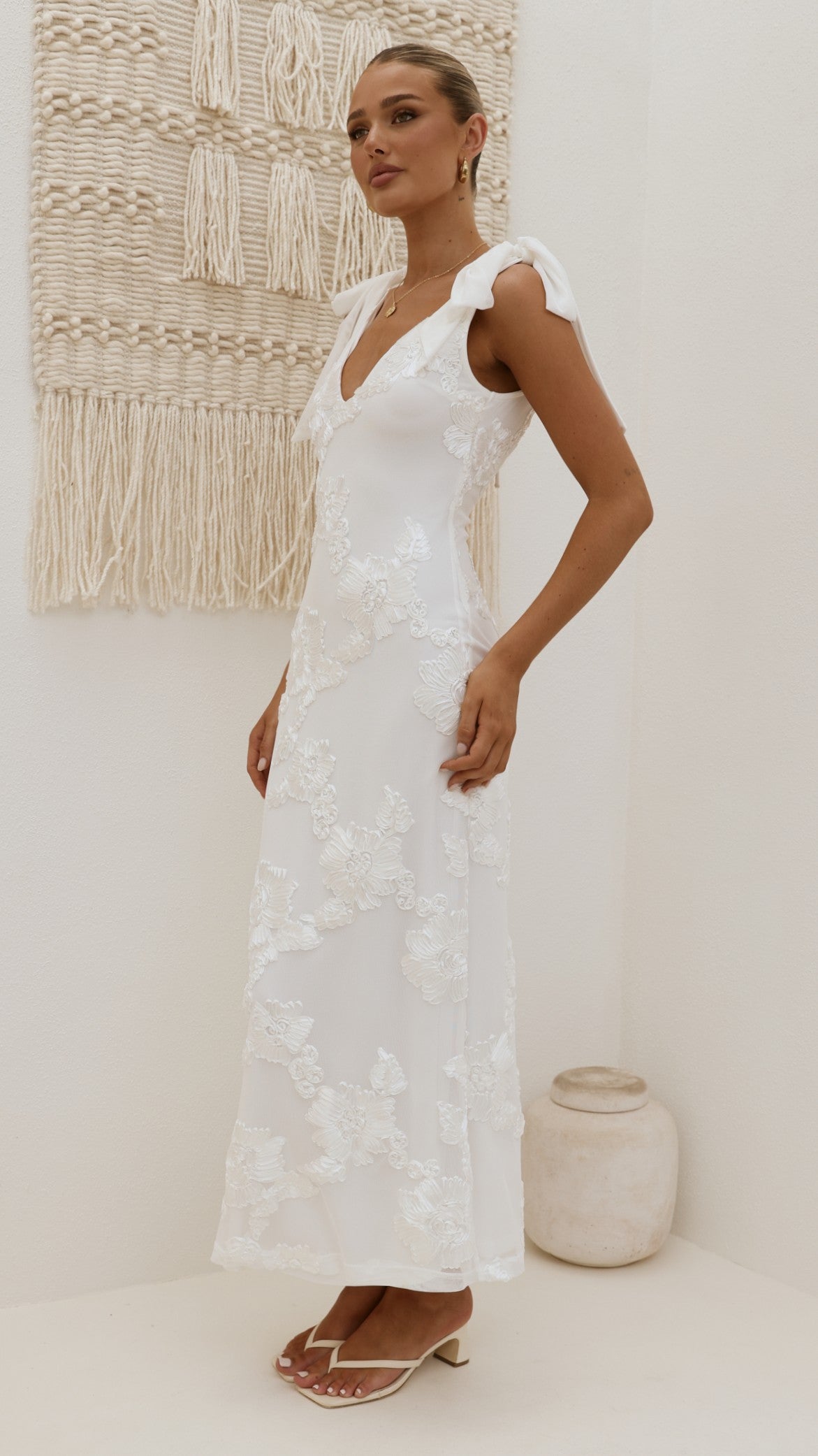Usha Tie Strap Maxi Dress - White - Billy J