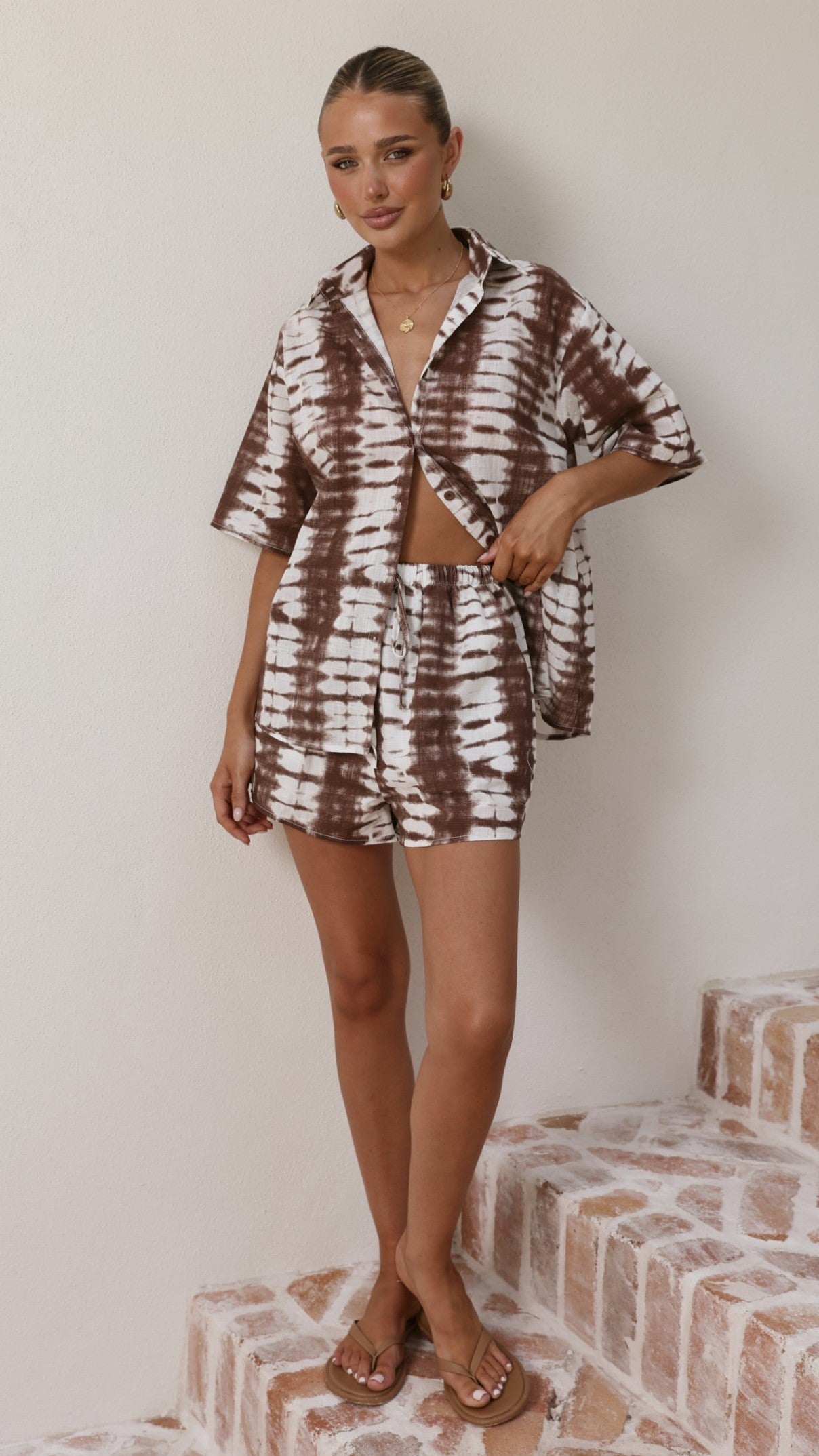 Ravenna Button Up Shirt and Shorts Set - Chocolate Tie Dye - Billy J