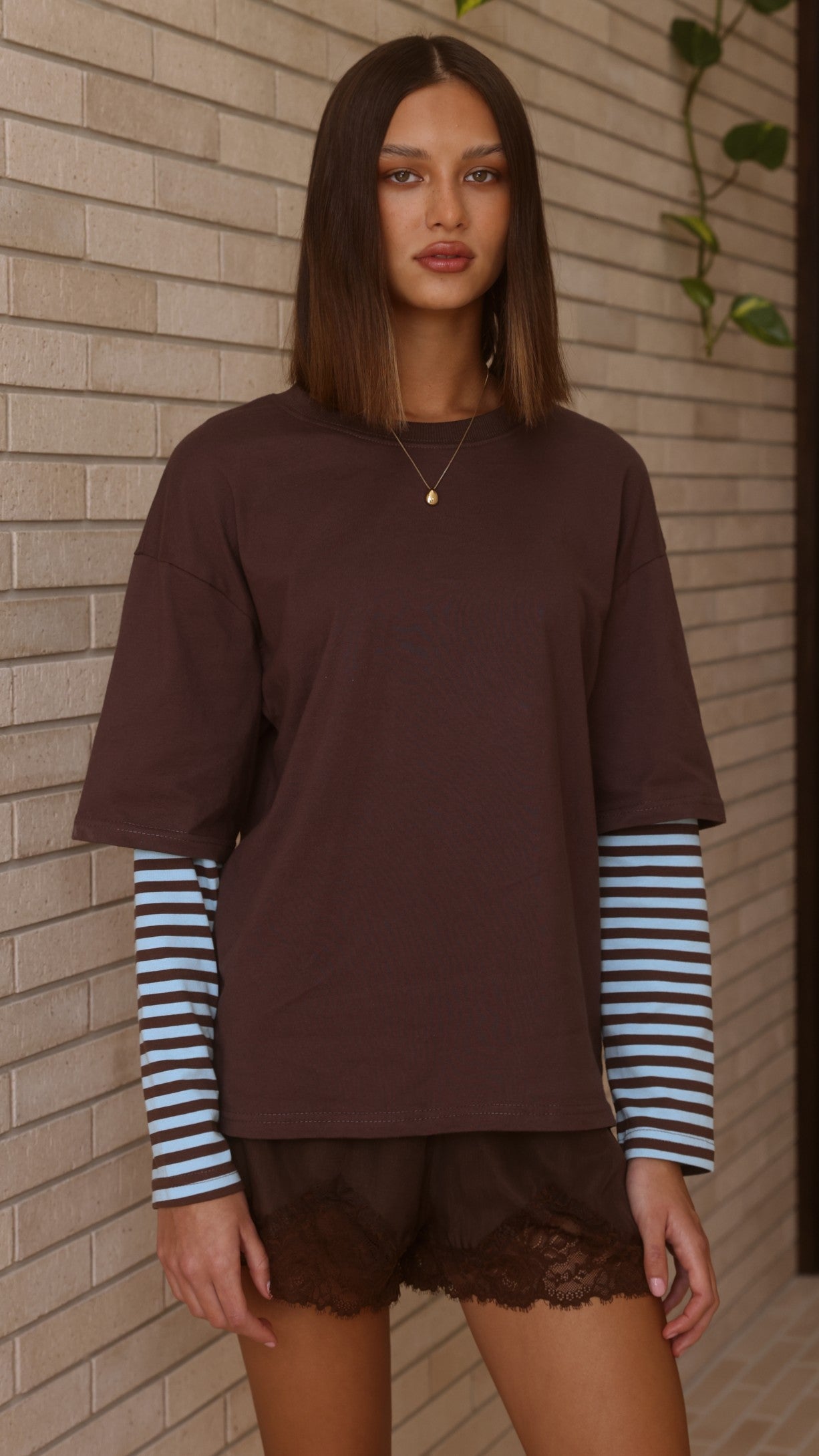 Noah Long Sleeve Top - Chocolate/Blue - Billy J