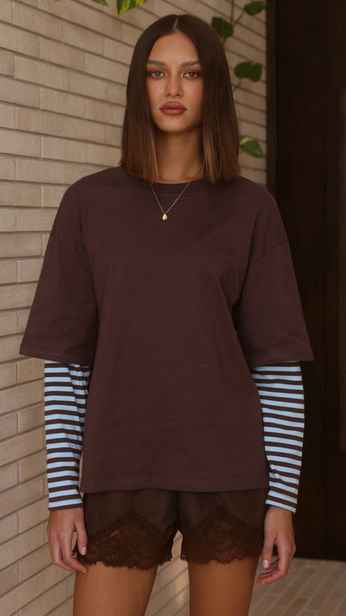Noah Long Sleeve Top - Chocolate/Blue - Billy J