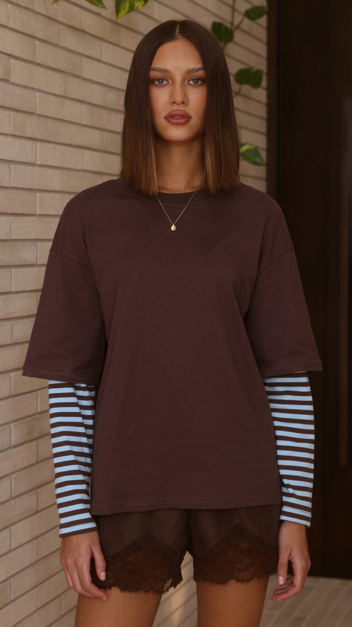 Noah Long Sleeve Top - Chocolate/Blue - Billy J