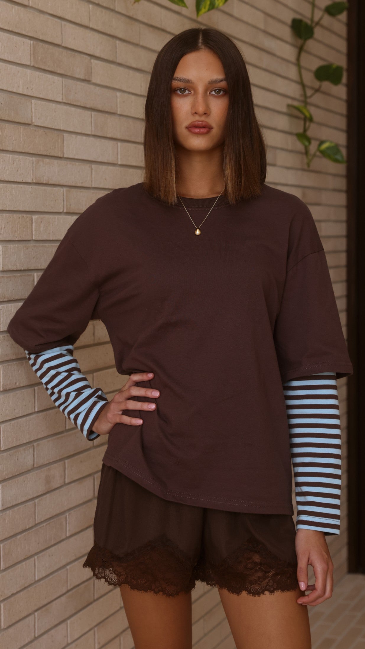 Noah Long Sleeve Top - Chocolate/Blue - Billy J