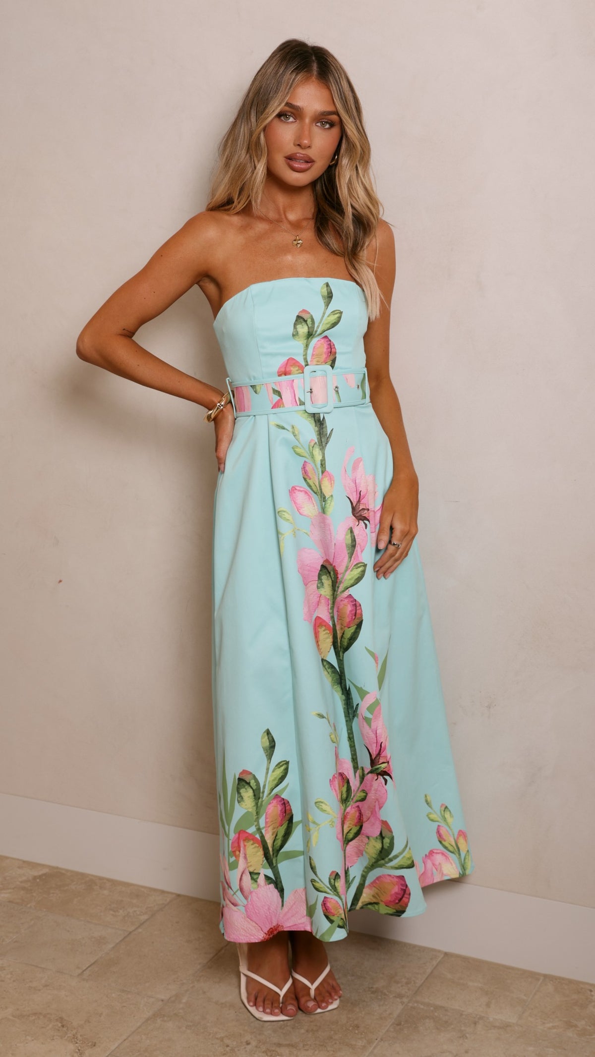 Clove Midi Dress - Blue/Pink Floral - Billy J