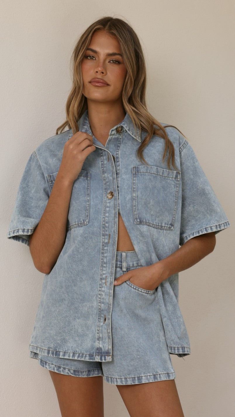 Olivia Shirt and Shorts Set - Light Denim - Billy J