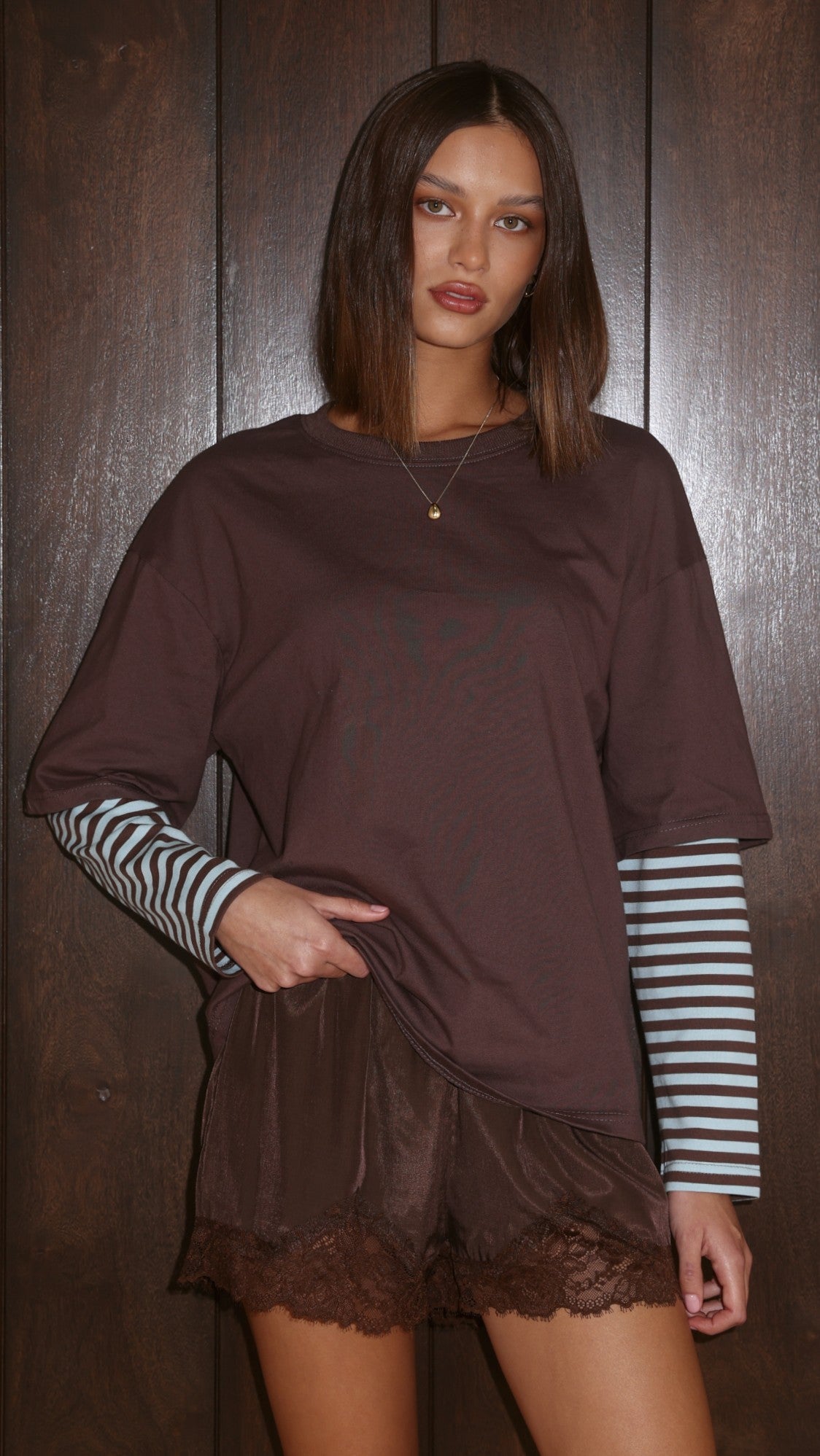 Noah Long Sleeve Top - Chocolate/Blue - Billy J
