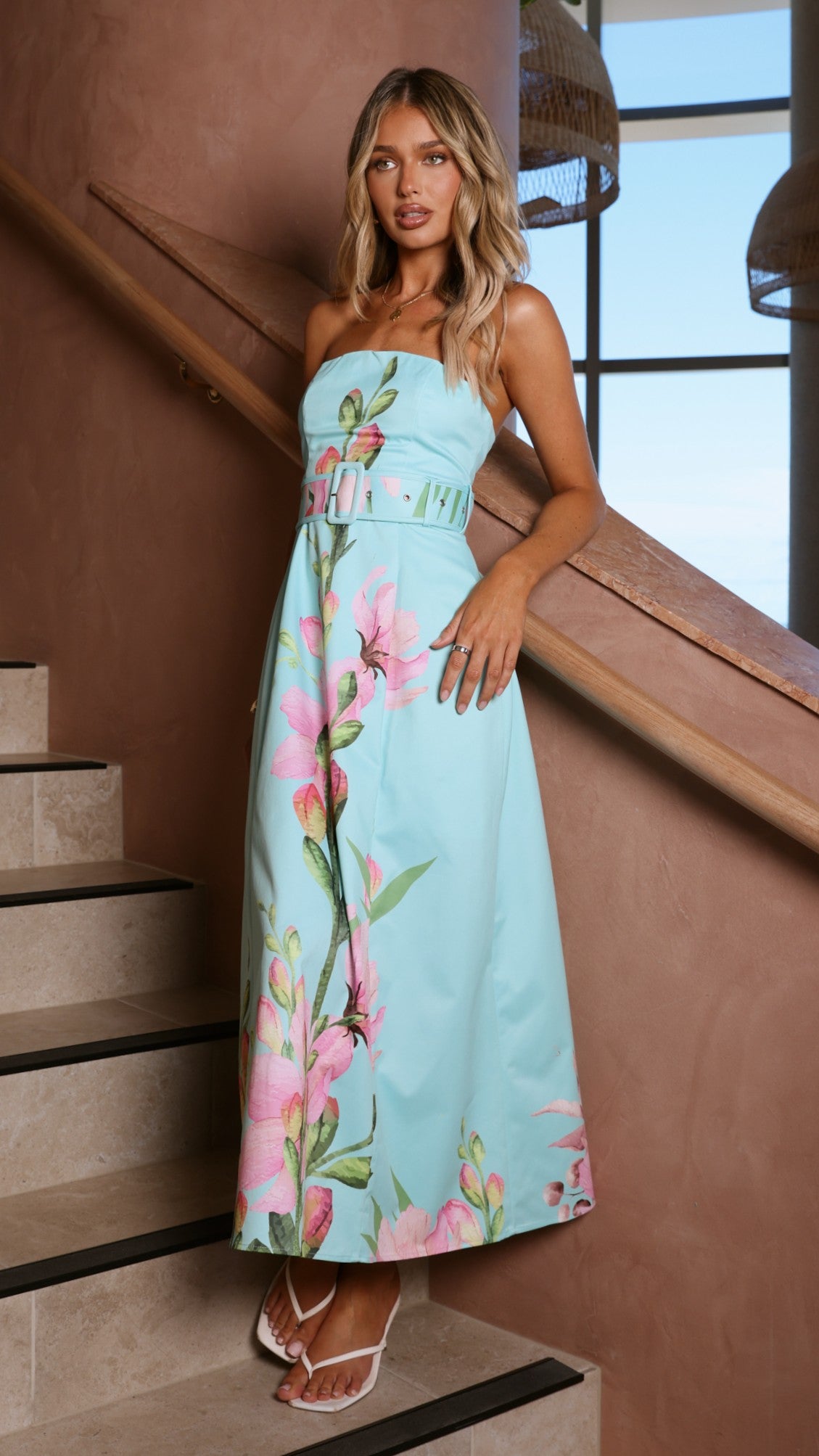 Clove Midi Dress - Blue/Pink Floral - Billy J