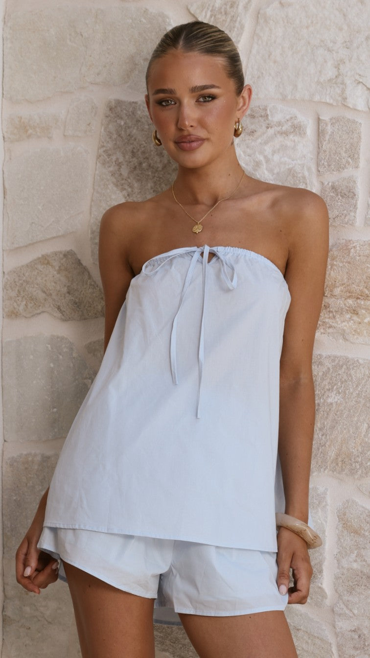 Mallie Strapless Top and Shorts Set - Blue - Billy J