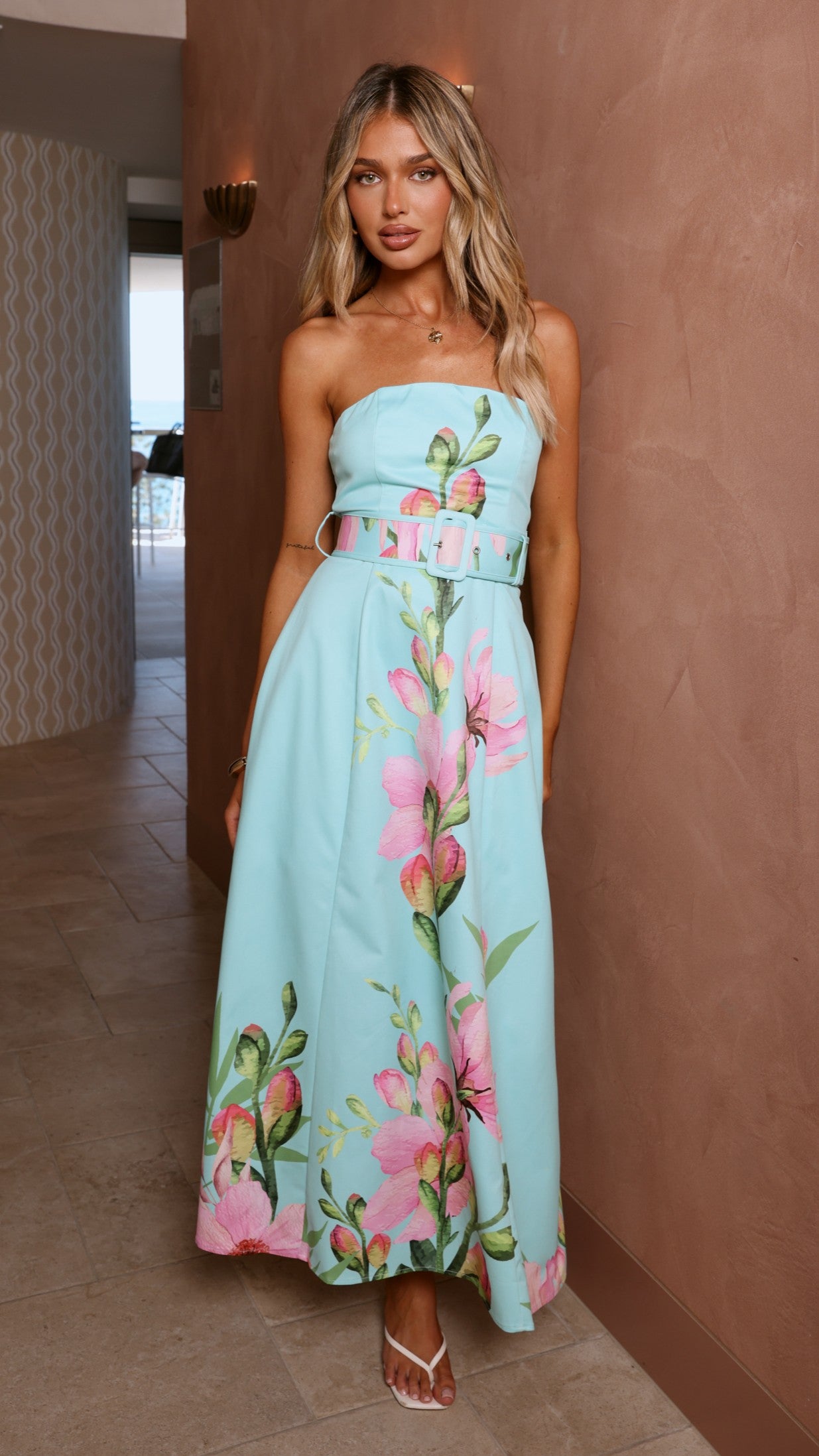 Clove Midi Dress - Blue/Pink Floral - Billy J