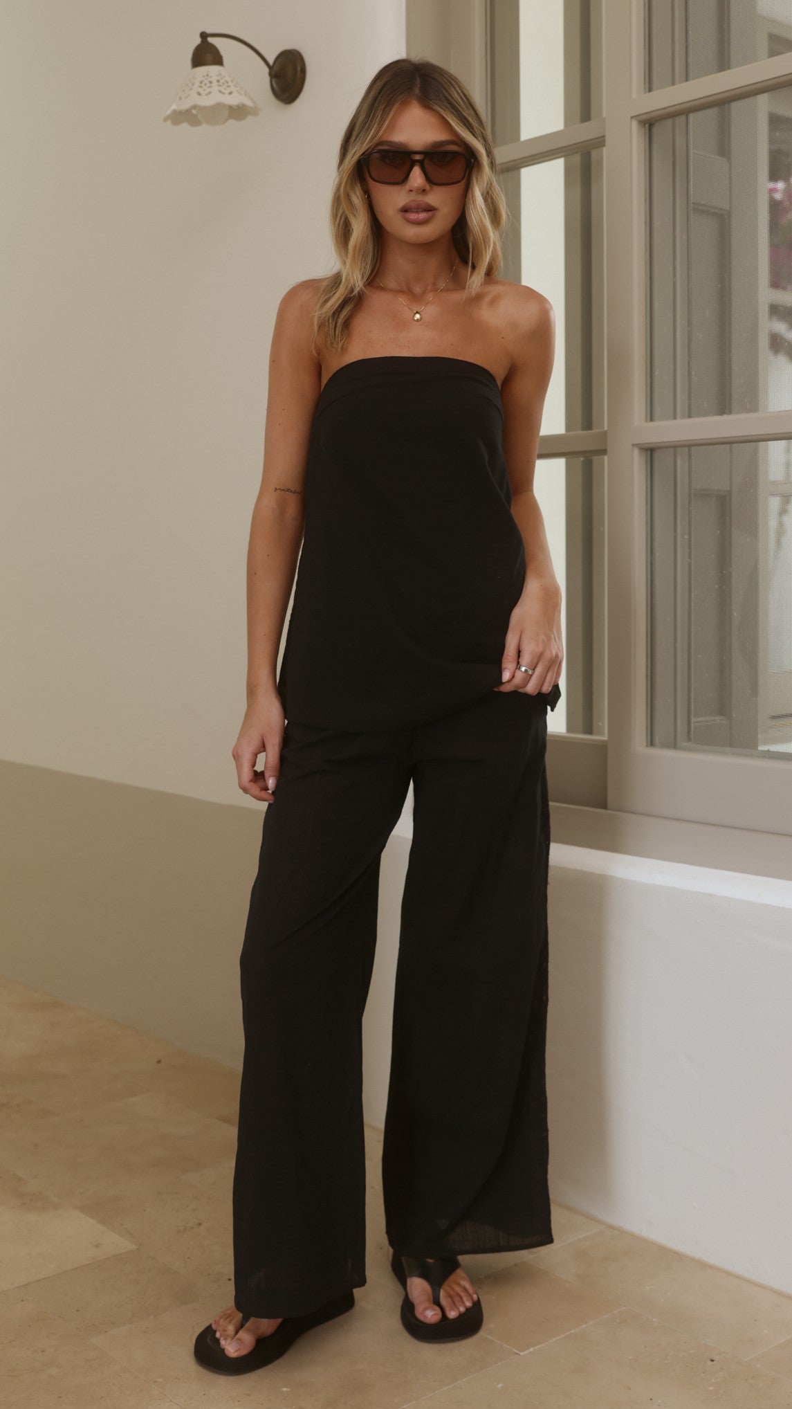 Kaitlin Strapless Top and Pants Set - Black/Lace