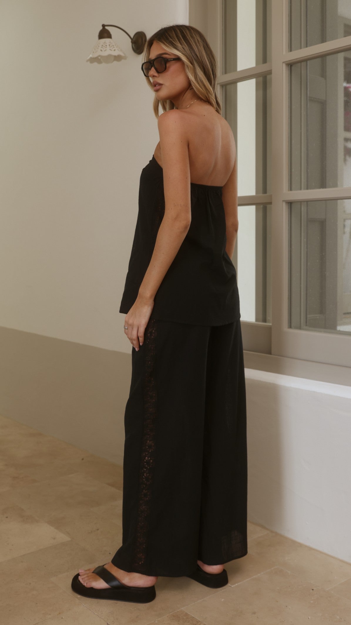 Kaitlin Strapless Top and Pants Set - Black/Lace