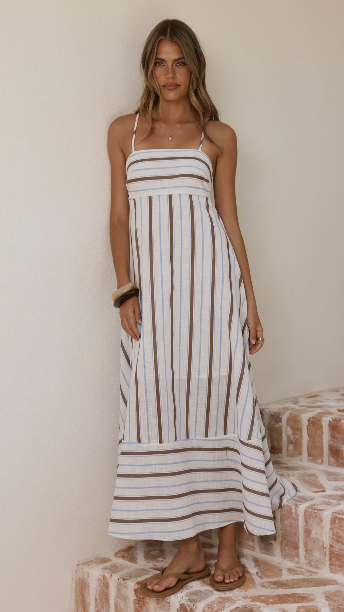 Marcel Maxi Dress - Choc/Blue Stripe - Billy J